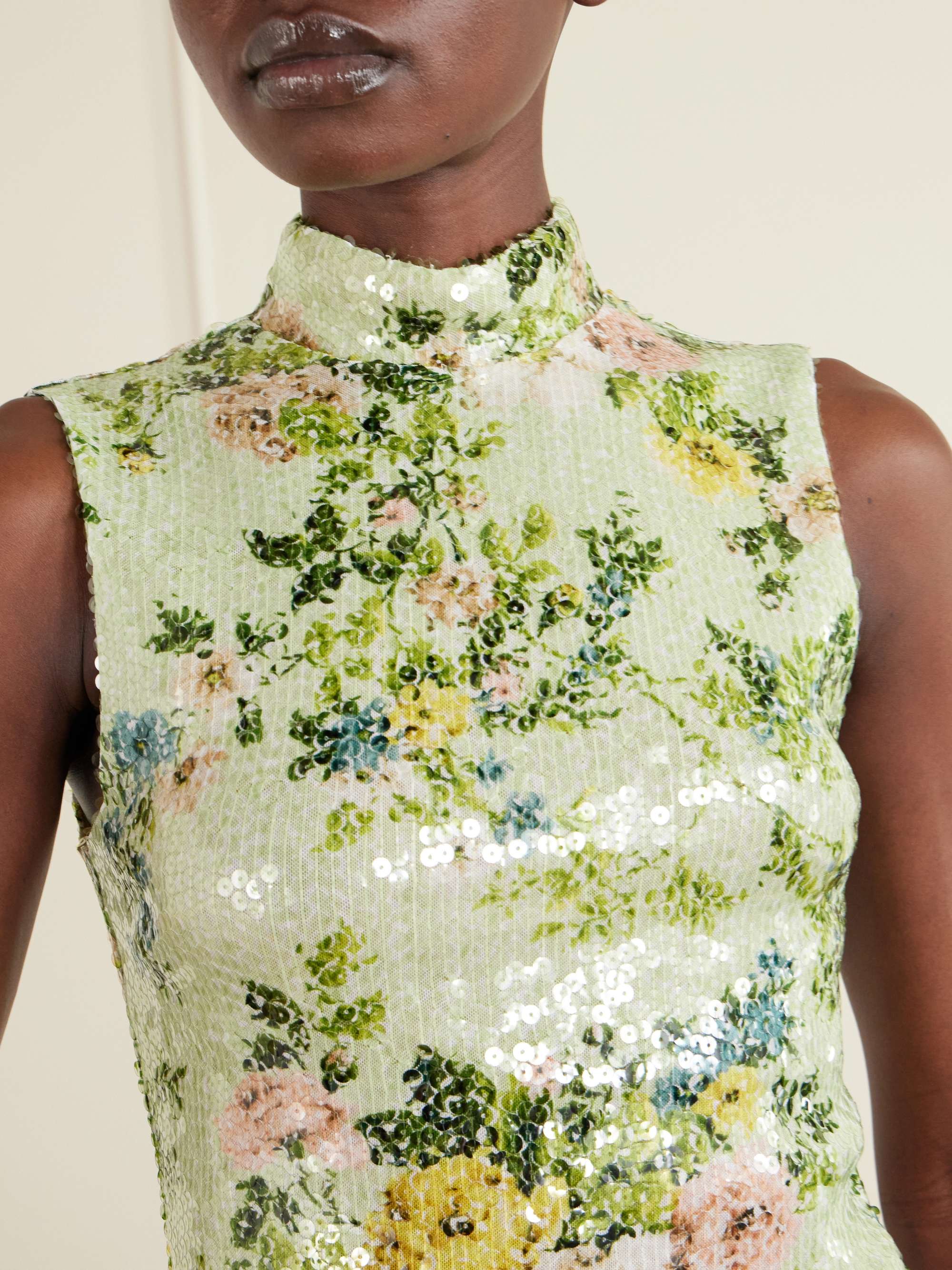 Brandon Maxwell Piper Sequined Floral-print Mesh Turtleneck Top - Women - Light green Tops - XL Brandon Maxwell Piper Sequined Floral-print Mesh Turtleneck Top - Women - Light green Tops - XL
