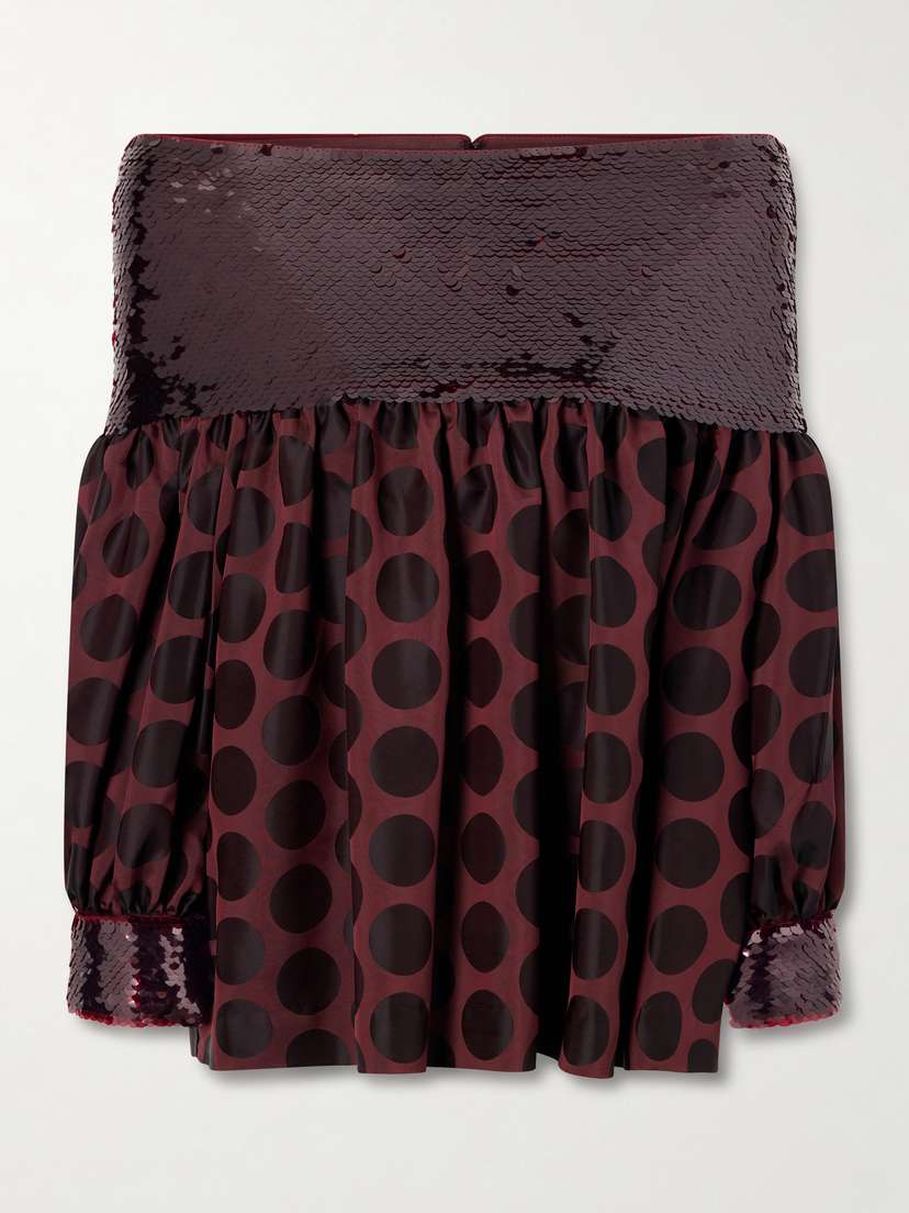 Dima Ayad Off-the-shoulder Sequin-trimmed Polka-dot Faille Blouse