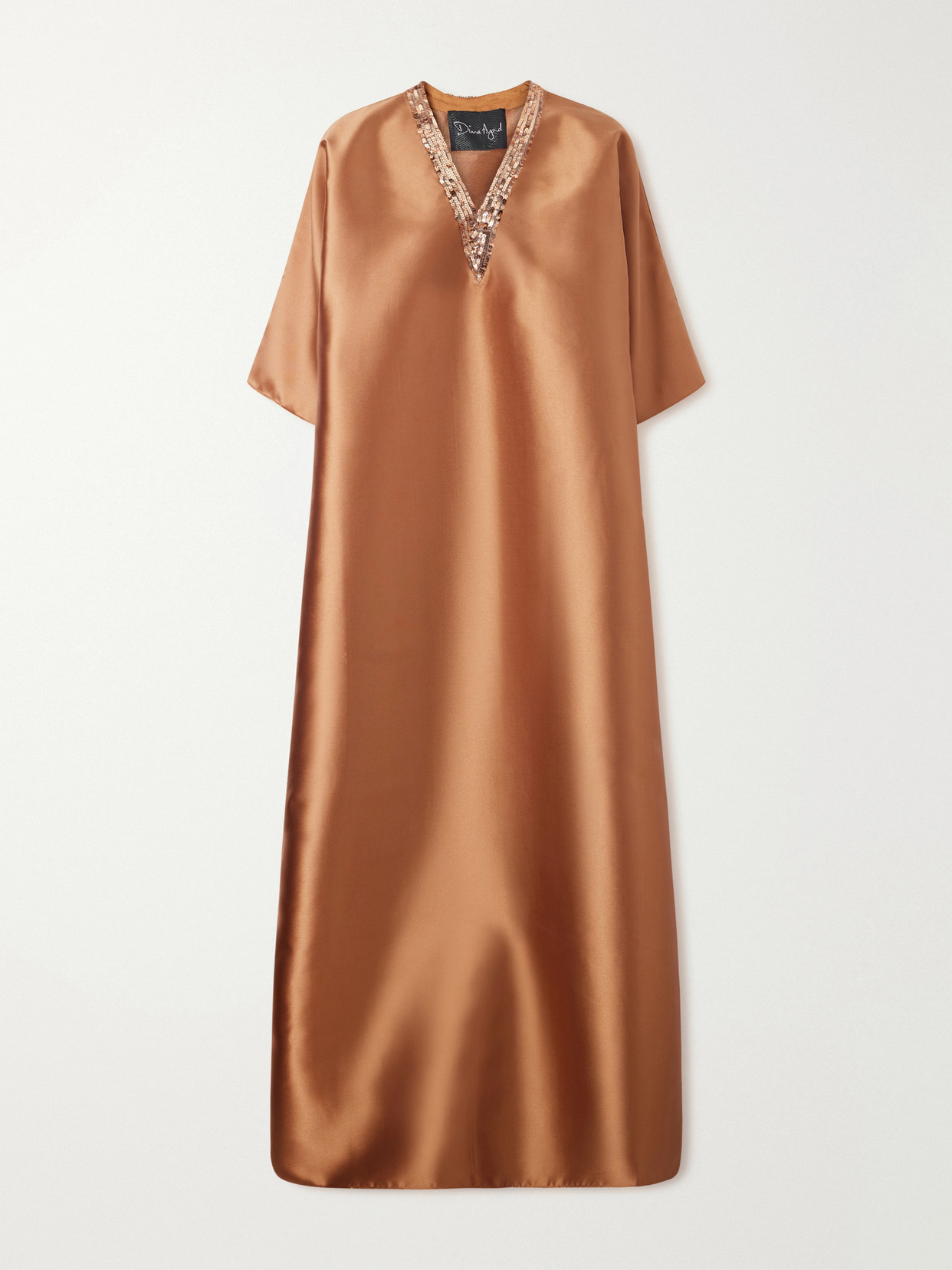 Dima Ayad Sequin-detailed Mikado Kaftan In Brown