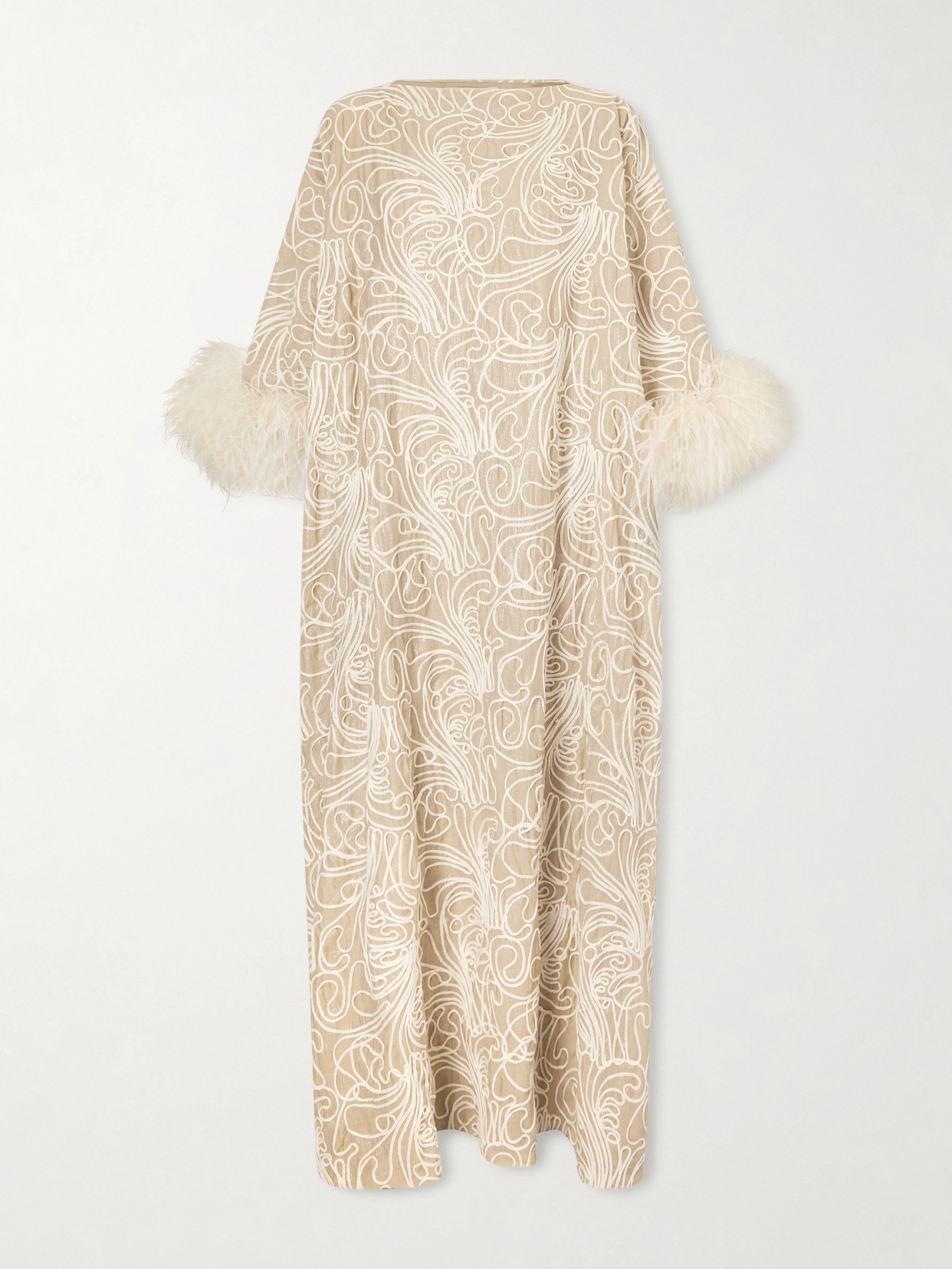 Dima Ayad Feather-trimmed Embroidered Crepe Gown In Neutral