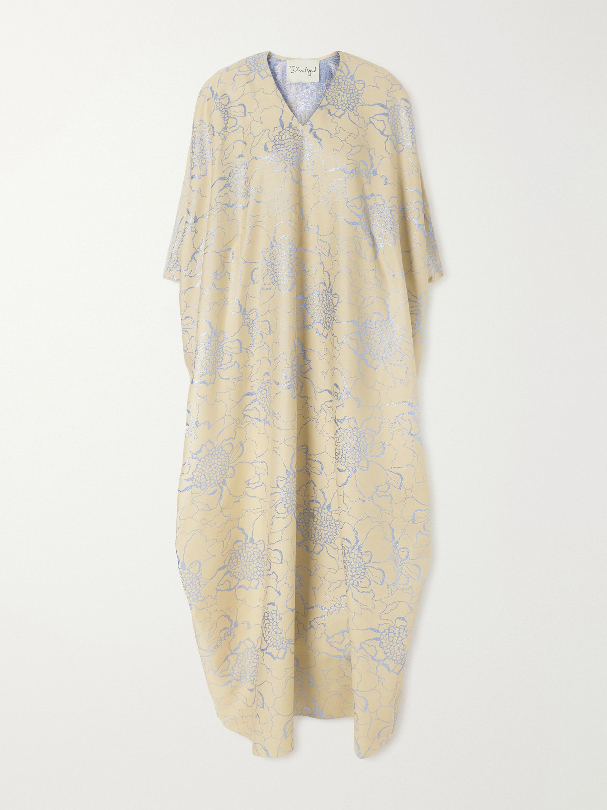 Dima Ayad Floral-embroidered Woven Kaftan In Neutral