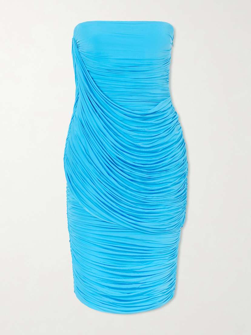 Alex Perry Strapless Ruched Draped Stretch-jersey Midi Dress