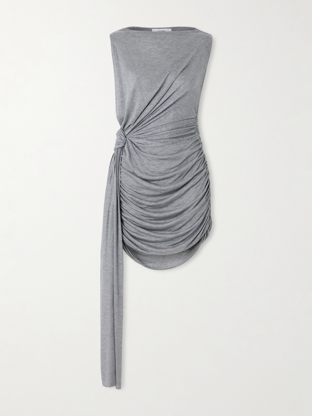 Alex Perry Knotted Draped Ruched Jersey Mini Dress In Silver