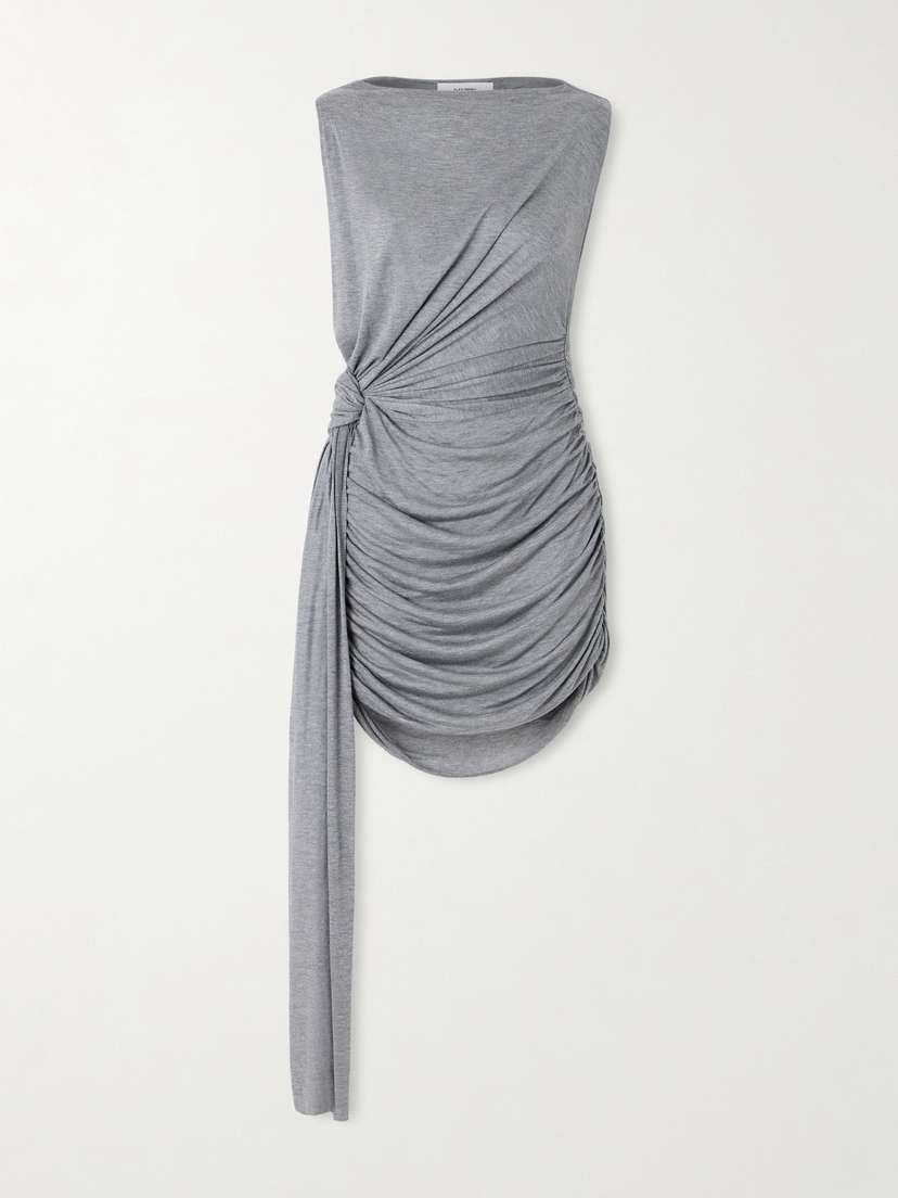 Alex Perry Knotted Draped Ruched Jersey Mini Dress