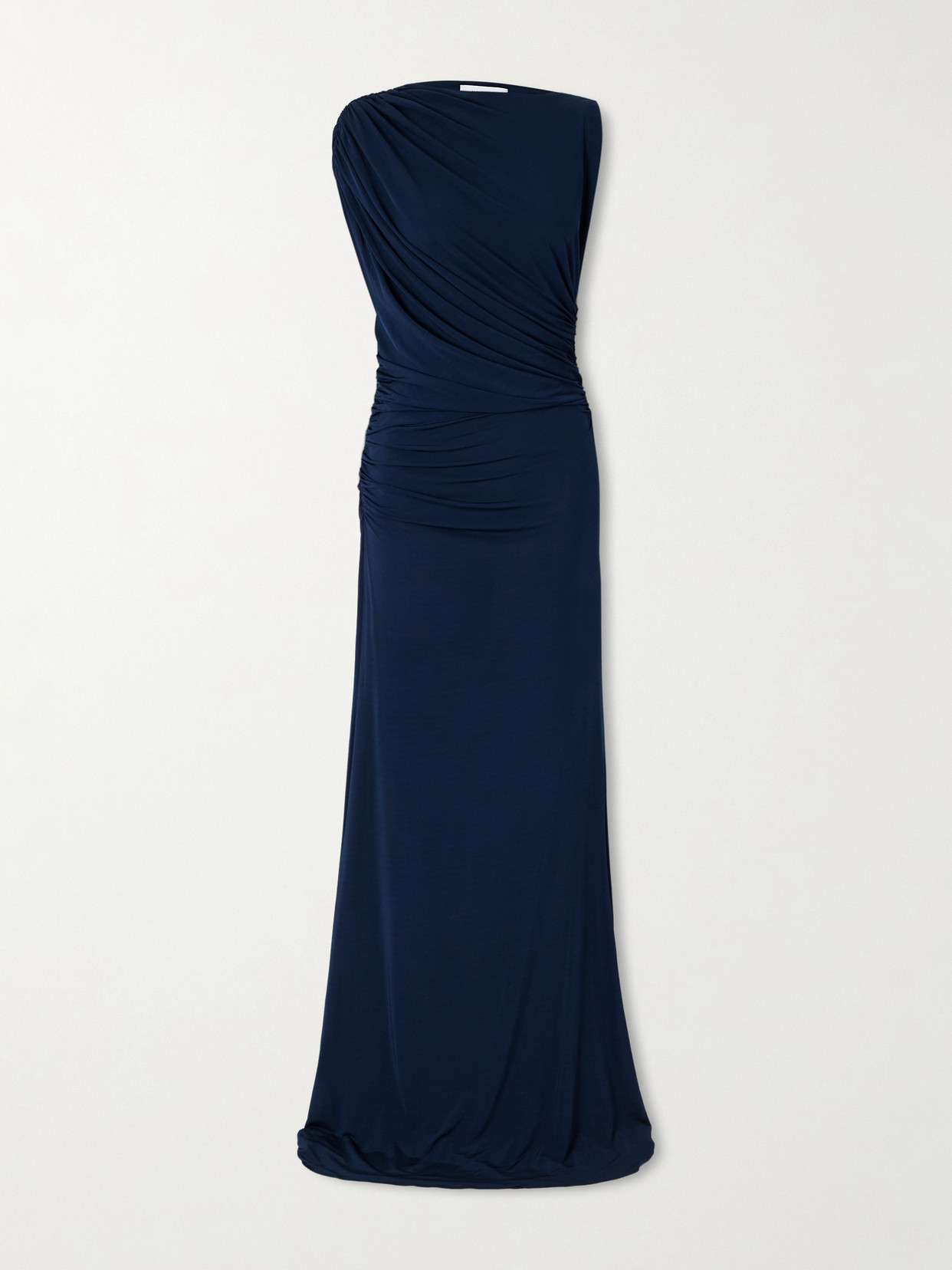 Alex Perry Ruched Draped Jersey Gown In Blue