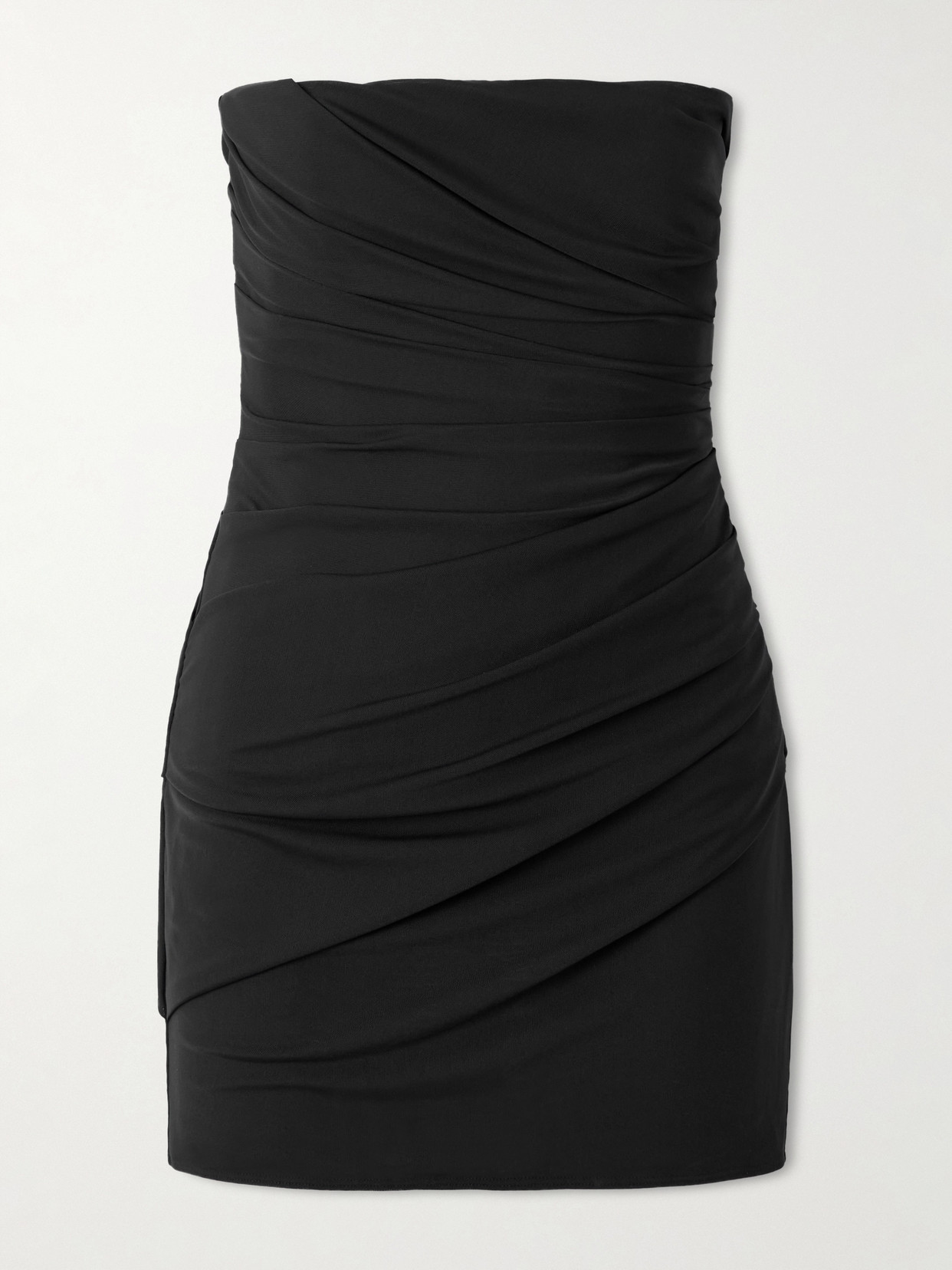 Alex Perry Strapless Gathered Stretch-mesh Mini Dress In Black