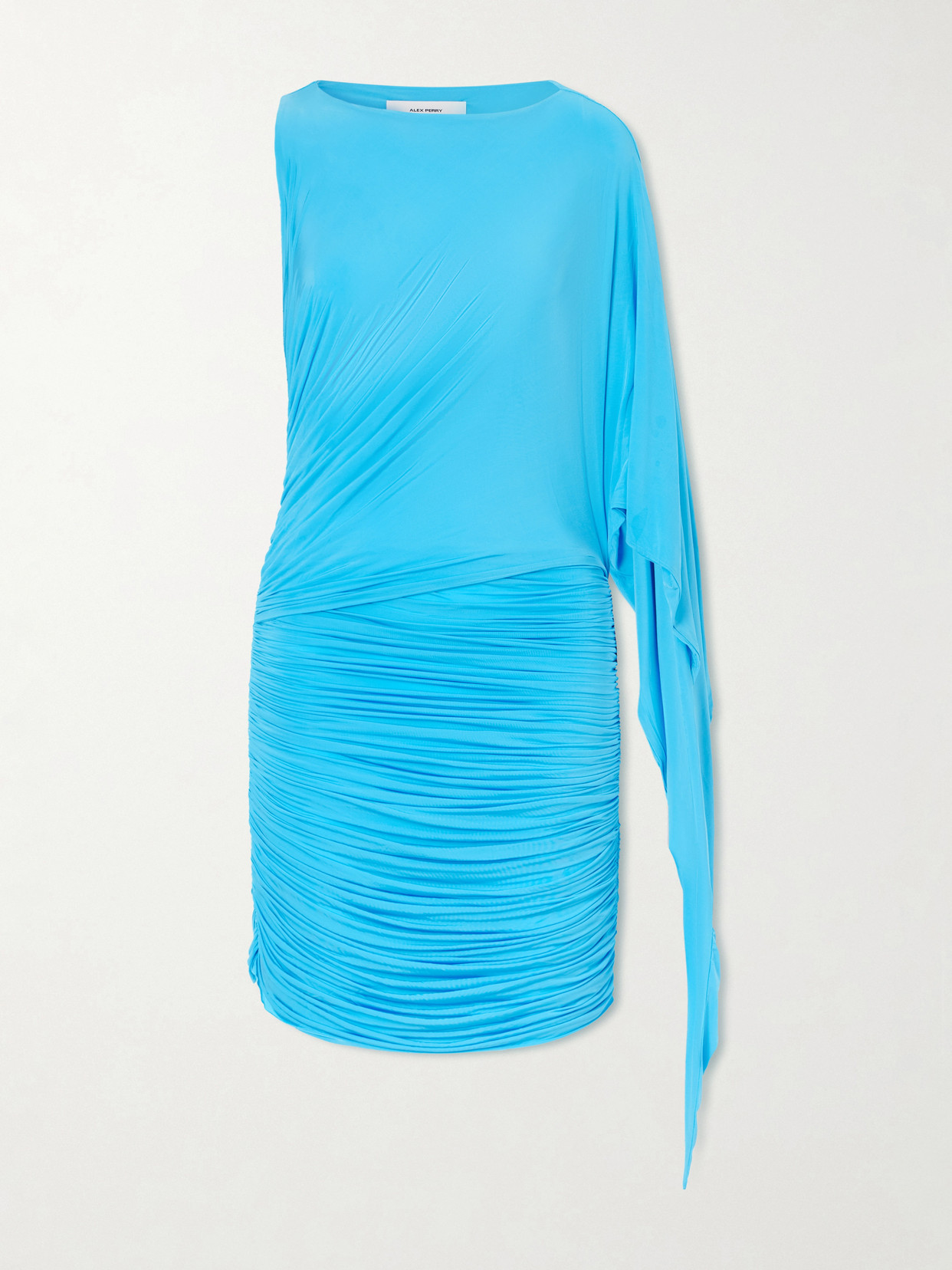 Alex Perry One-shoulder Ruched Draped Stretch-jersey Mini Dress In Blue