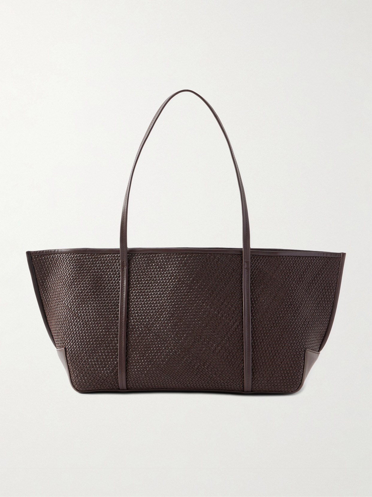 St Agni Bateau Woven Leather Tote Bag In Brown