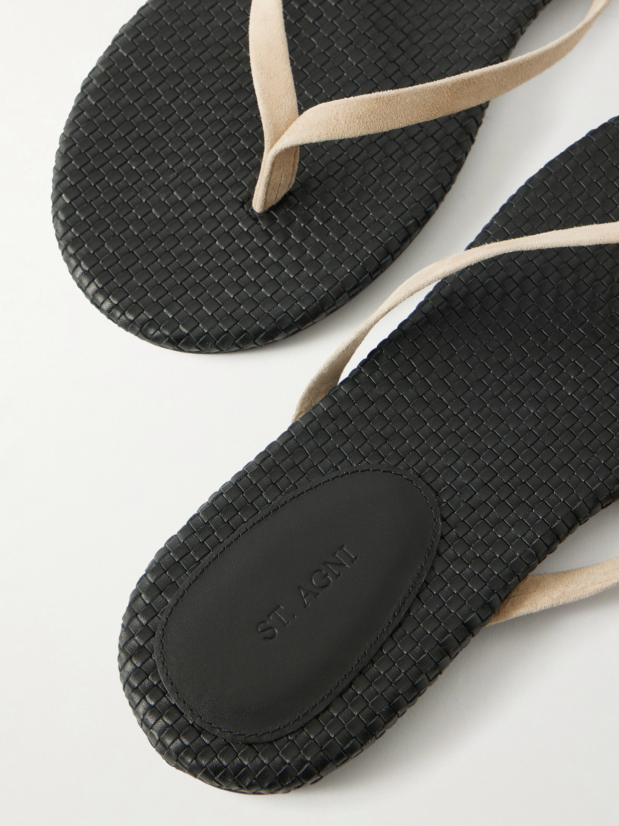 St Agni Suede Woven Flip Flop In Neutral
