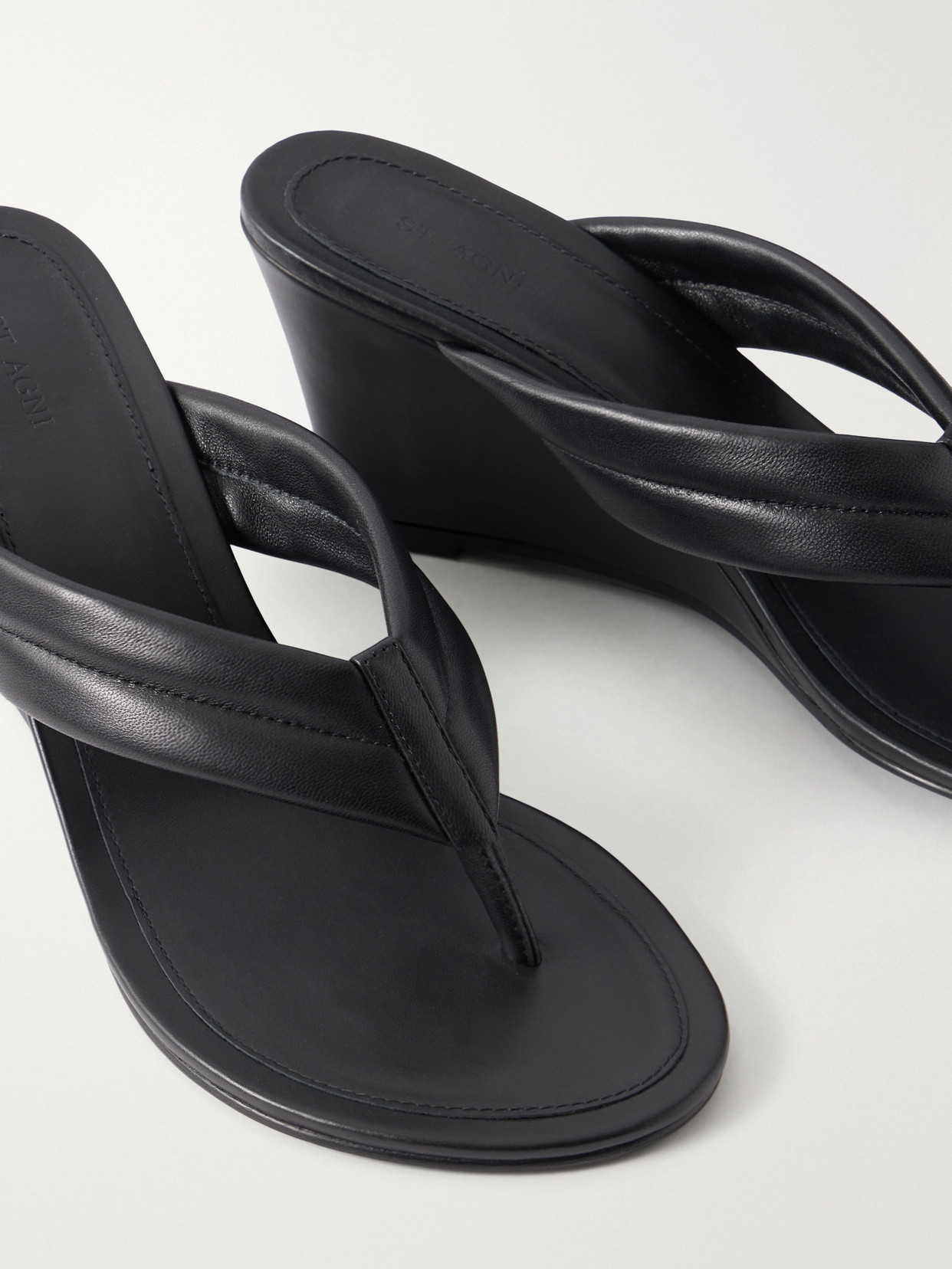 St Agni Stitch Detail Thong Wedges Black