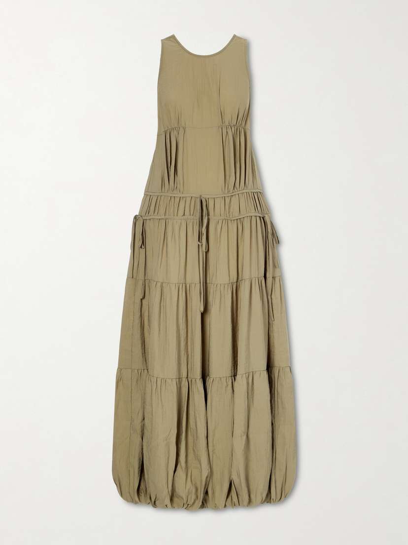 Co Pleated Knotted Satin Midi Dress