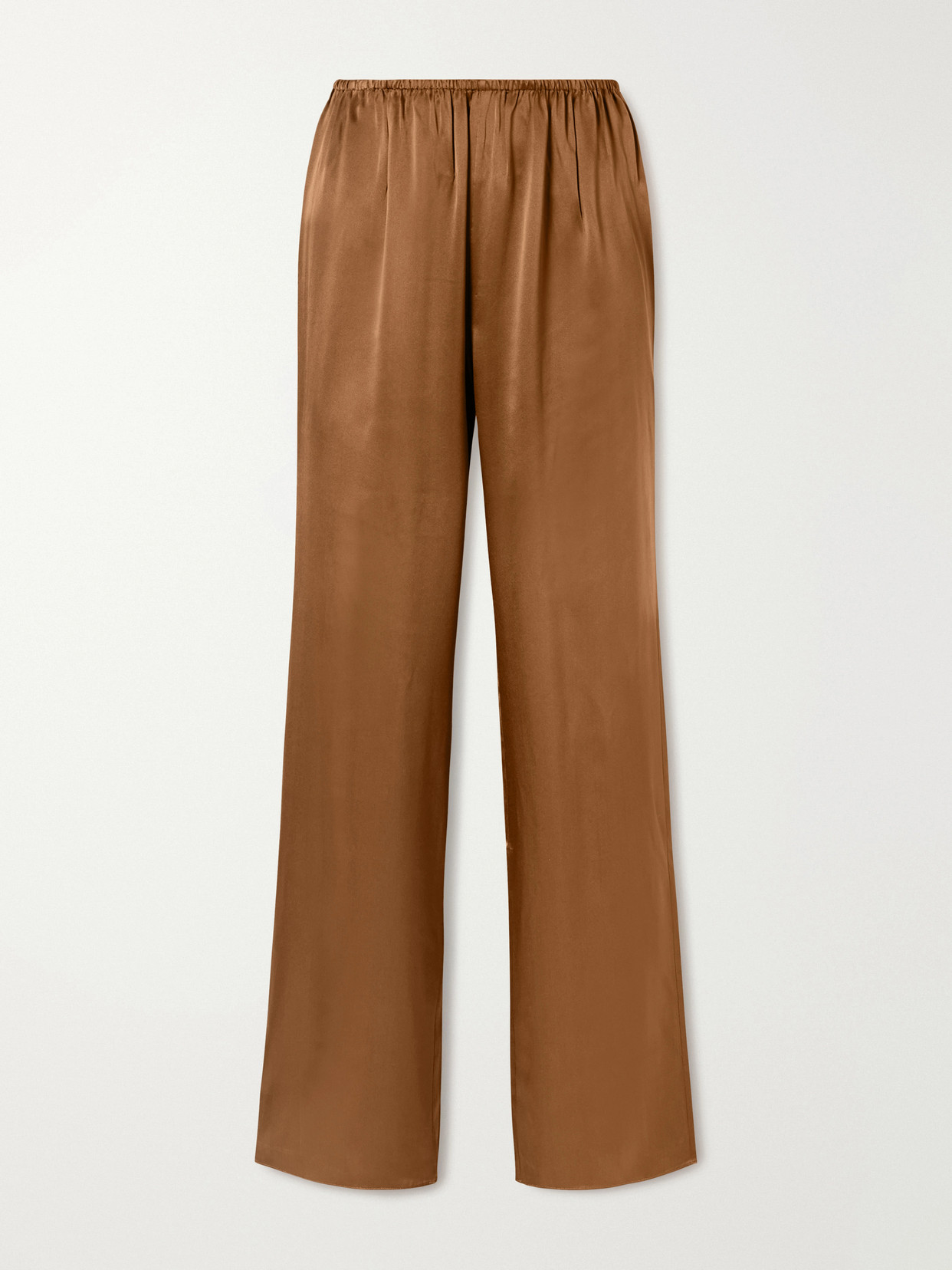Co Silk-charmeuse Straight-leg Pants In Brown