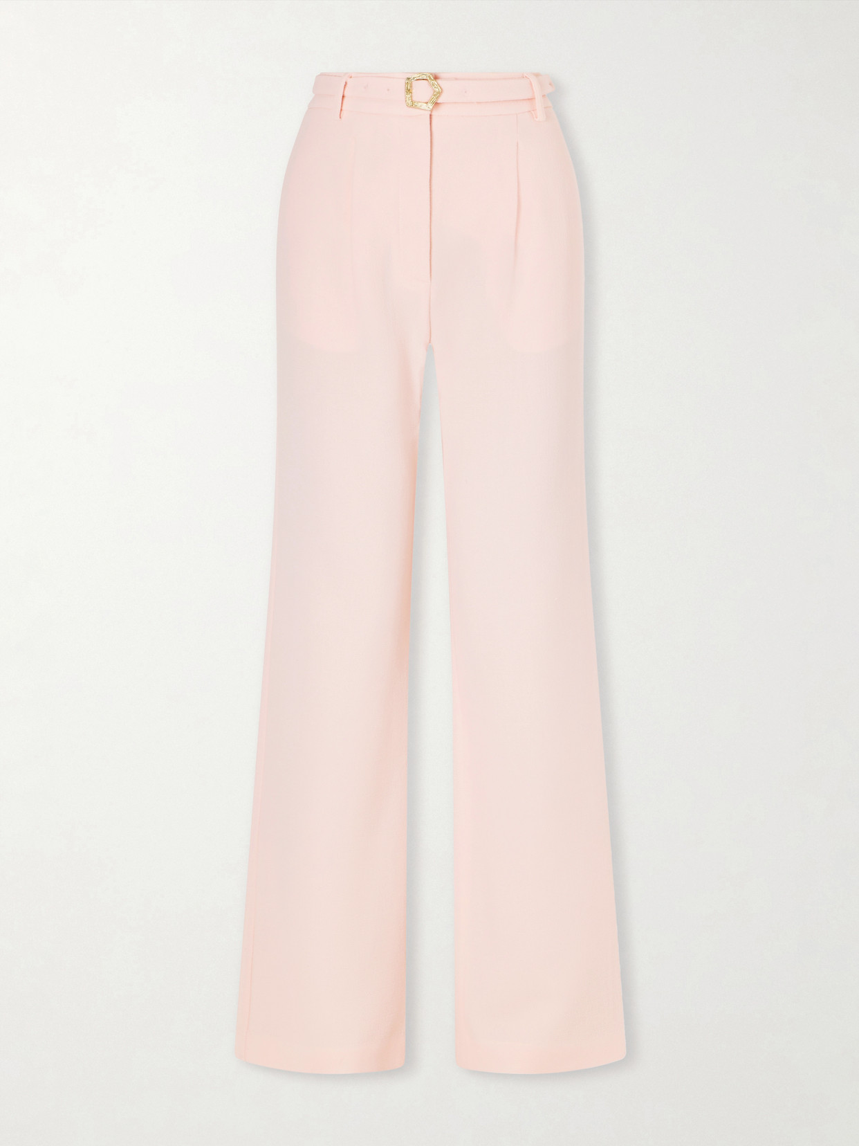 Violante Nessi Rota Belted Pleated Wool-crepe Straight-leg Pants In Pink