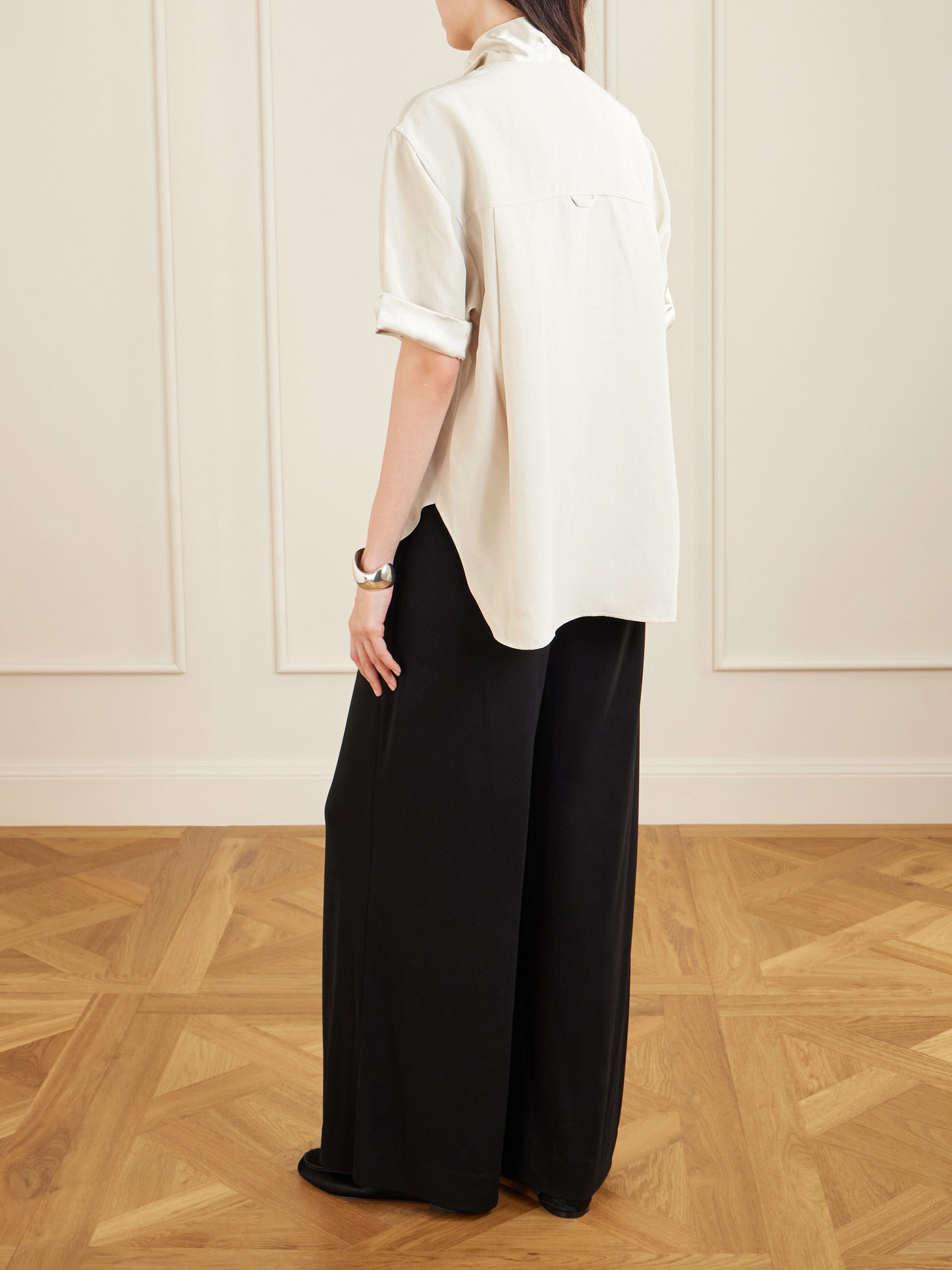 Tie-Detailed Sateen-Trimmed Crepe Shirt