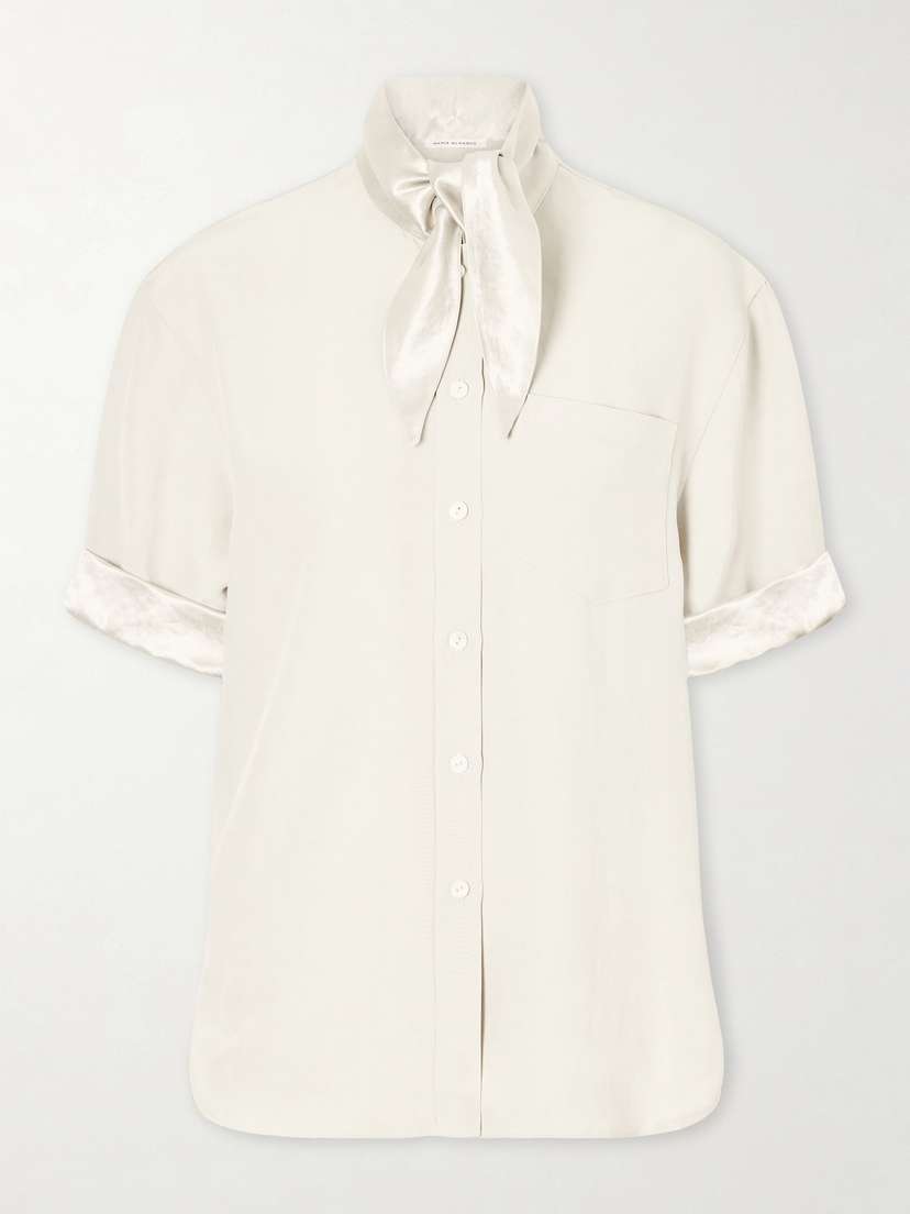 Maria McManus Tie-detailed Sateen-trimmed Crepe Shirt