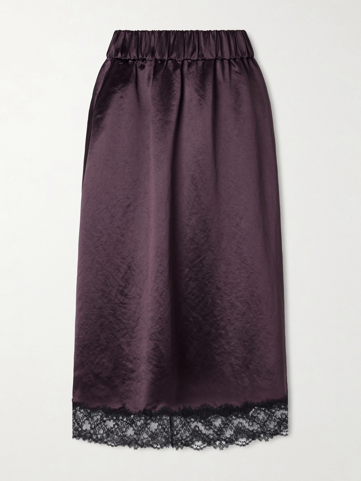 Maria Mcmanus Circle Lace-trimmed Sateen Midi Skirt In Purple