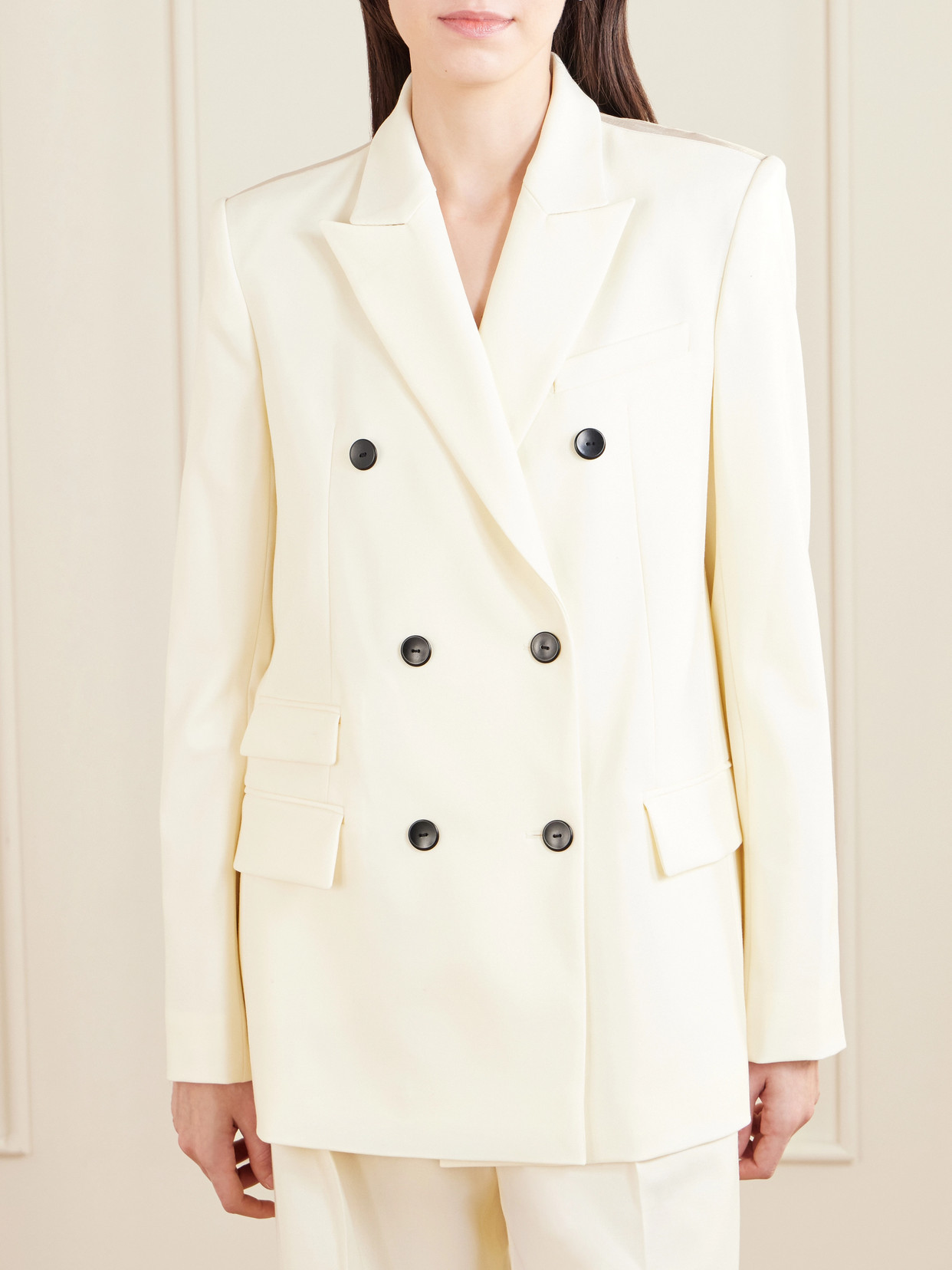 Scarf-Detailed Double-Breasted Wool-Blend Blazer