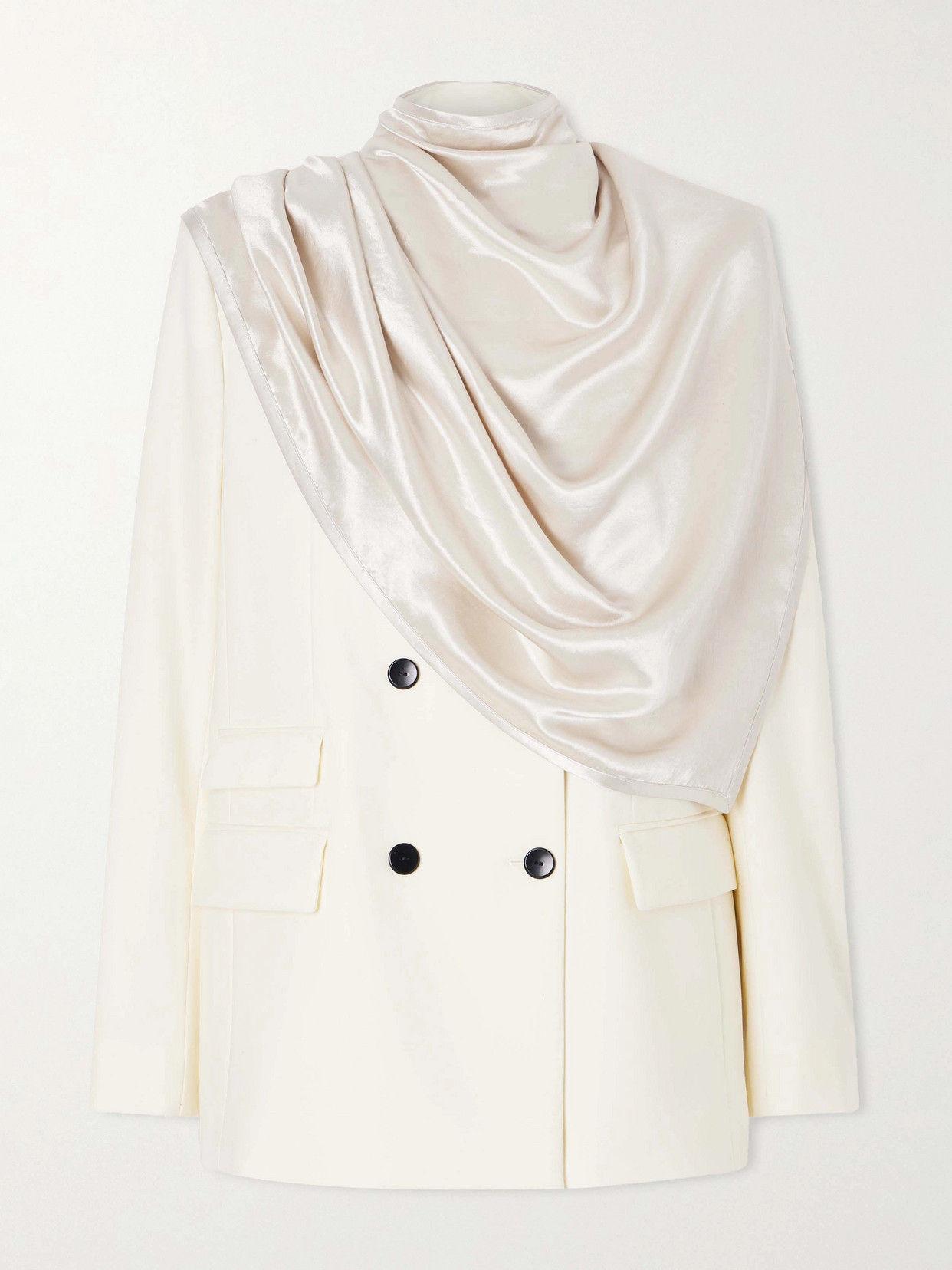 Maria Mcmanus Scarf-detailed Double-breasted Wool-blend Blazer In White