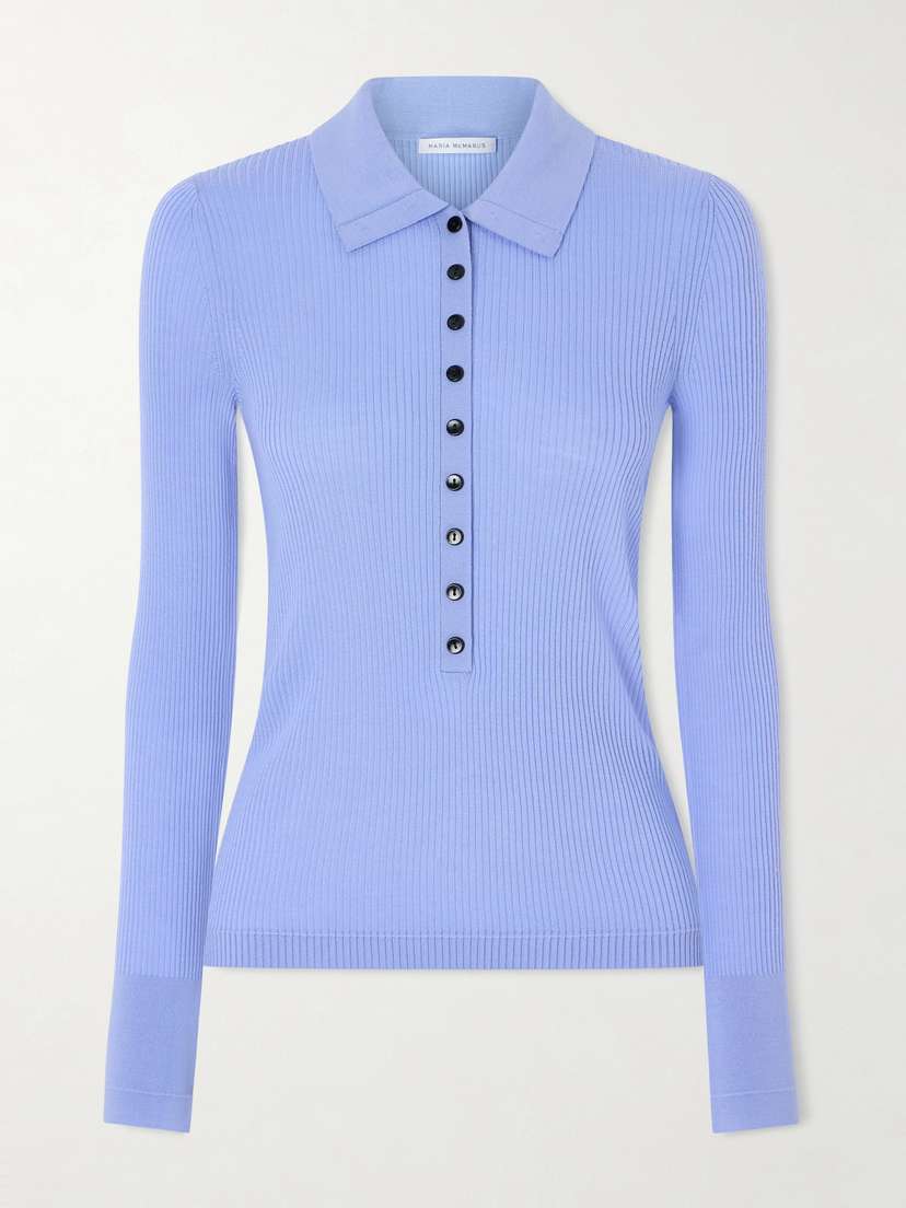Maria McManus Ribbed Merino Wool Polo Sweater