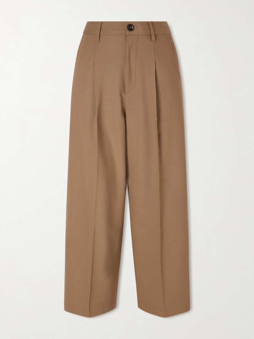 Maria McManus Cropped Pleated Wool-blend Wide-leg Pants