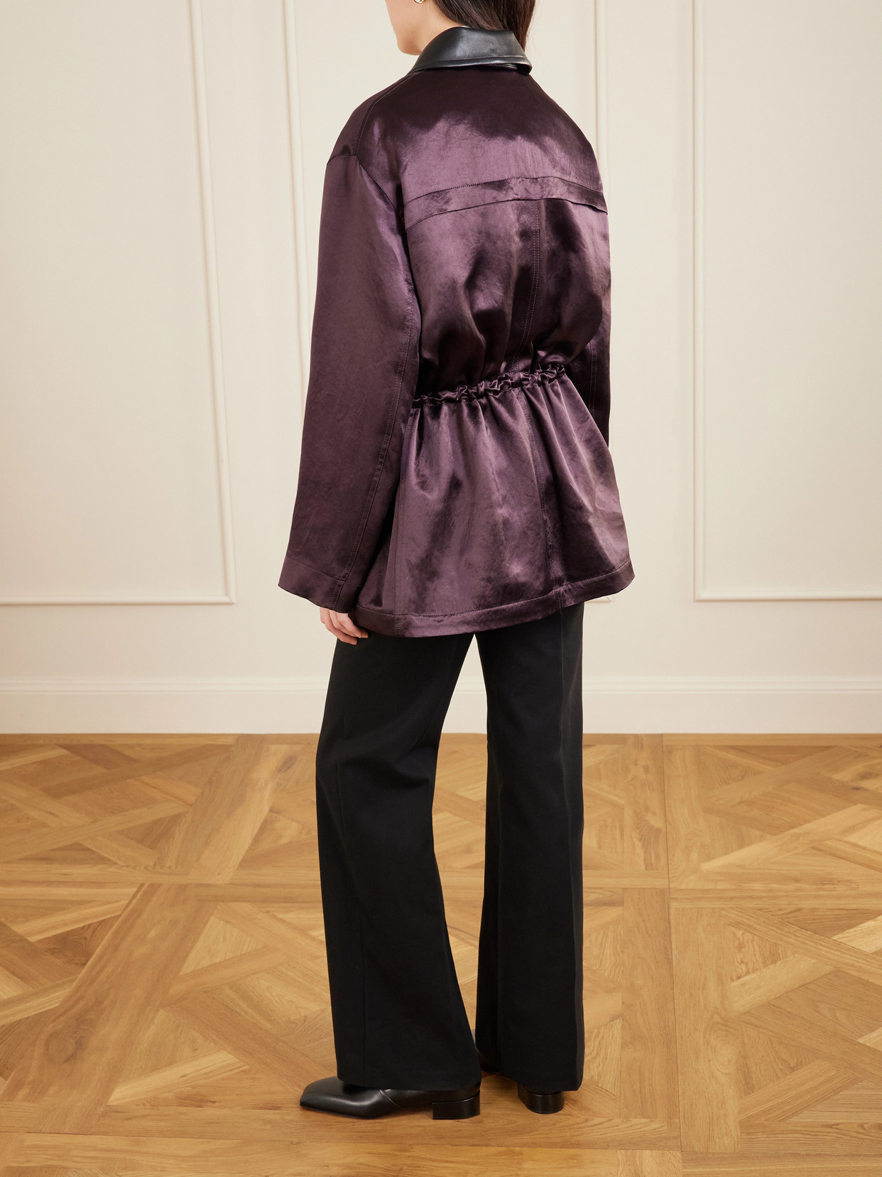 Leather-Trimmed Sateen Jacket