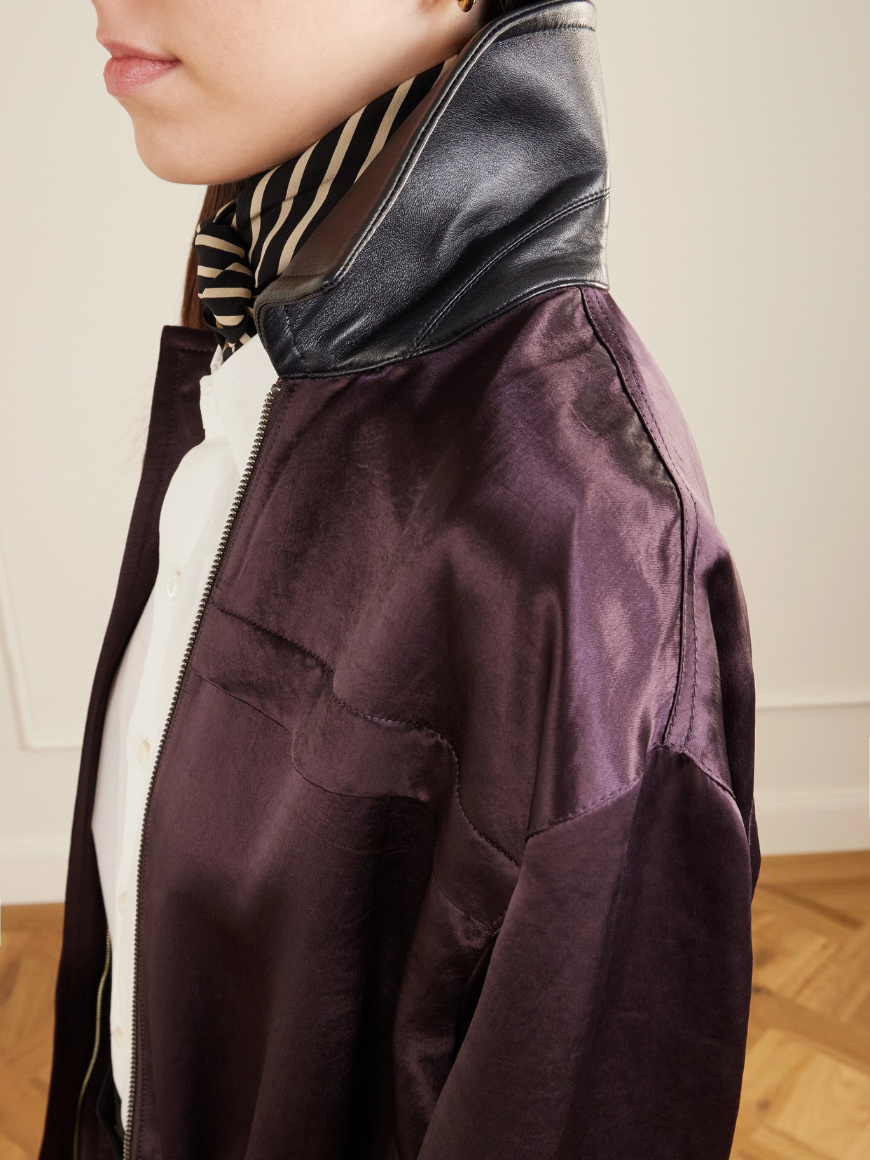 Leather-Trimmed Sateen Jacket