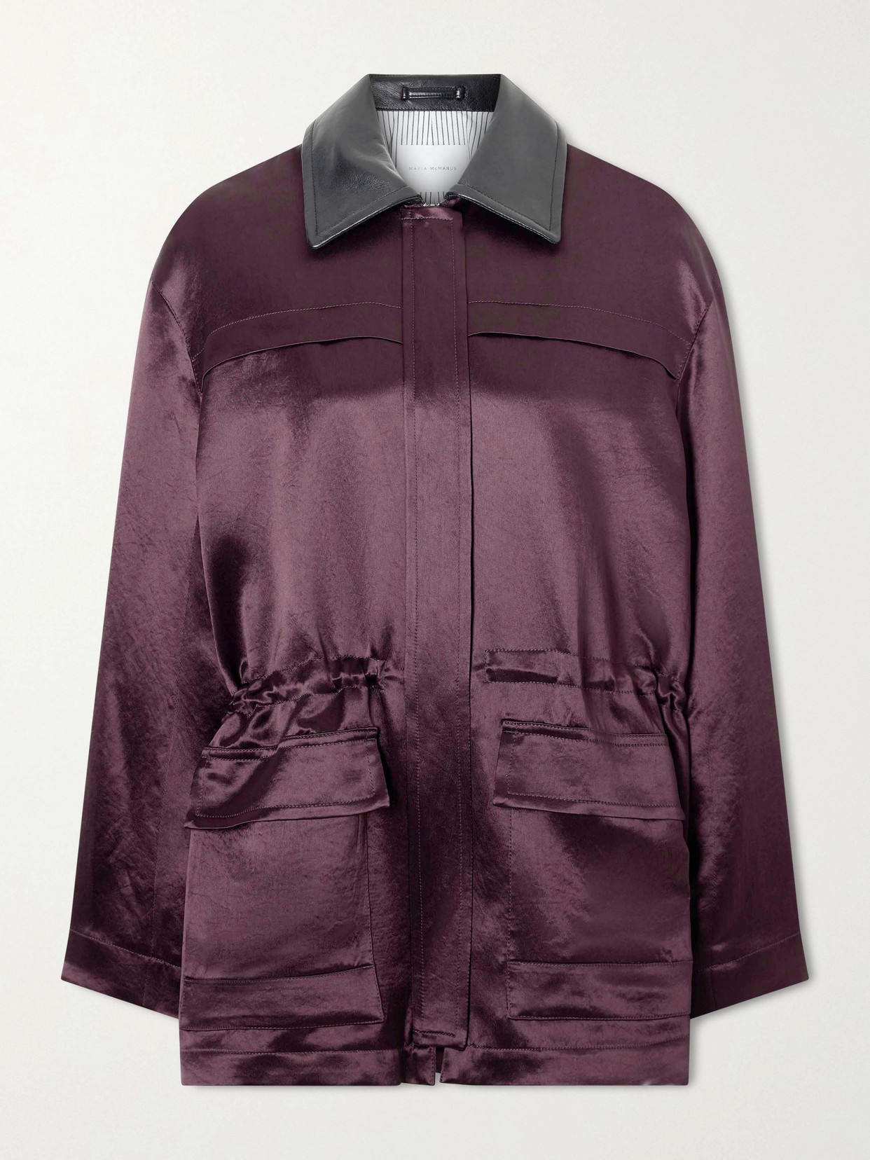 Maria Mcmanus Leather-trimmed Sateen Jacket In Brown