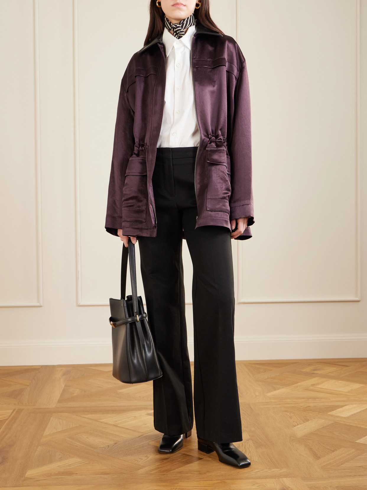 Leather-Trimmed Sateen Jacket