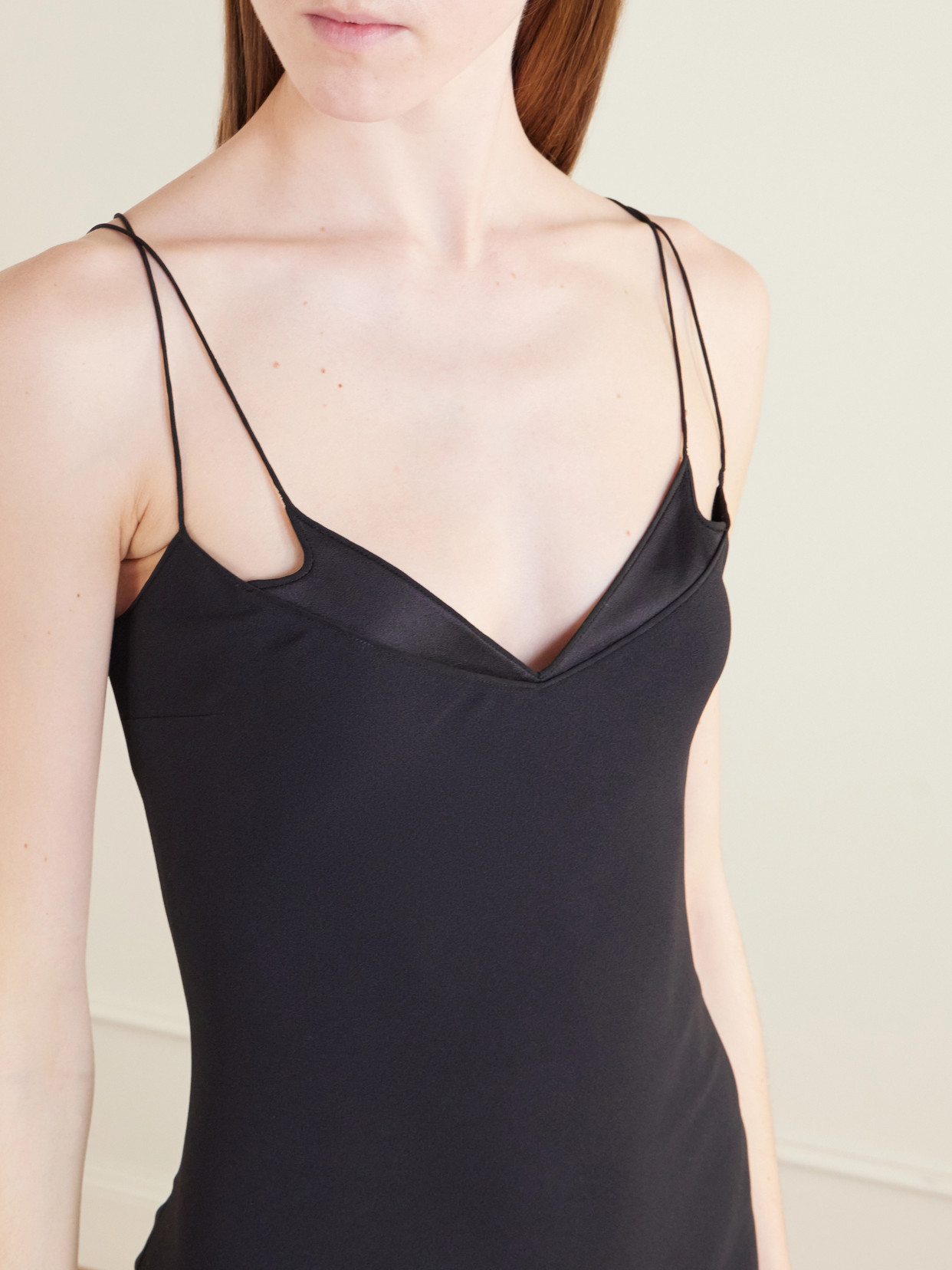 Satin-Trimmed Crepe Midi Dress