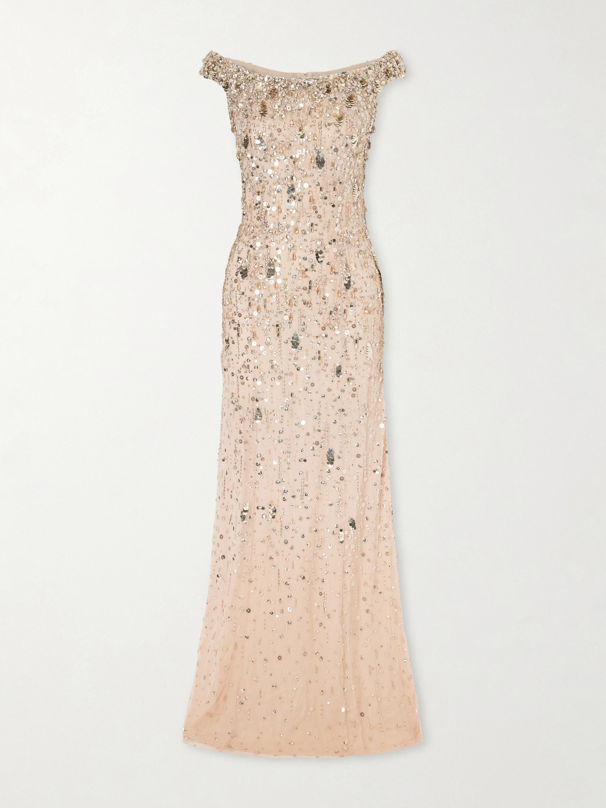Jenny Packham Jessie Off-the-shoulder Embellished Tulle Gown In Pink