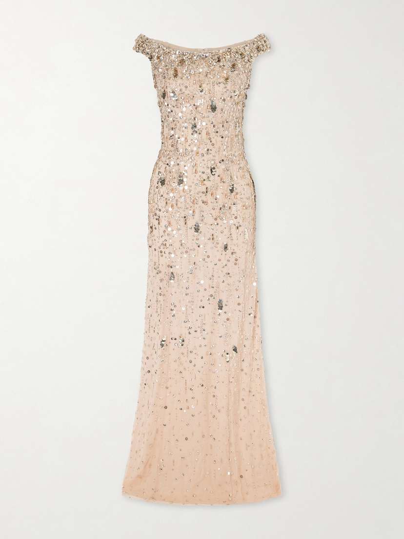 Jenny Packham Jessie Off-the-shoulder Embellished Tulle Gown