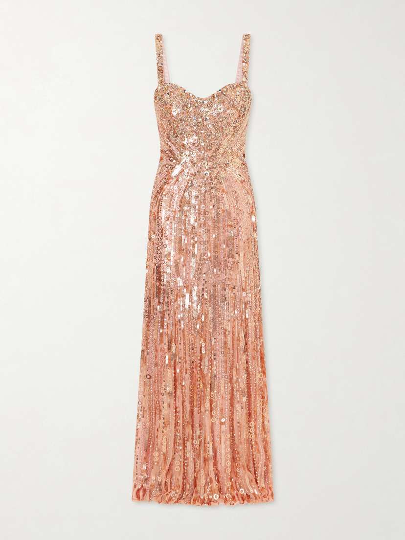 Jenny Packham Da Vinci Crystal-embellished Sequined Tulle Gown