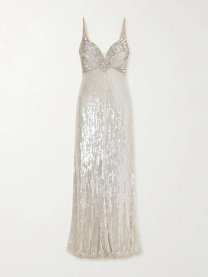 Jenny Packham Crystal-embellished Sequined Tulle Gown