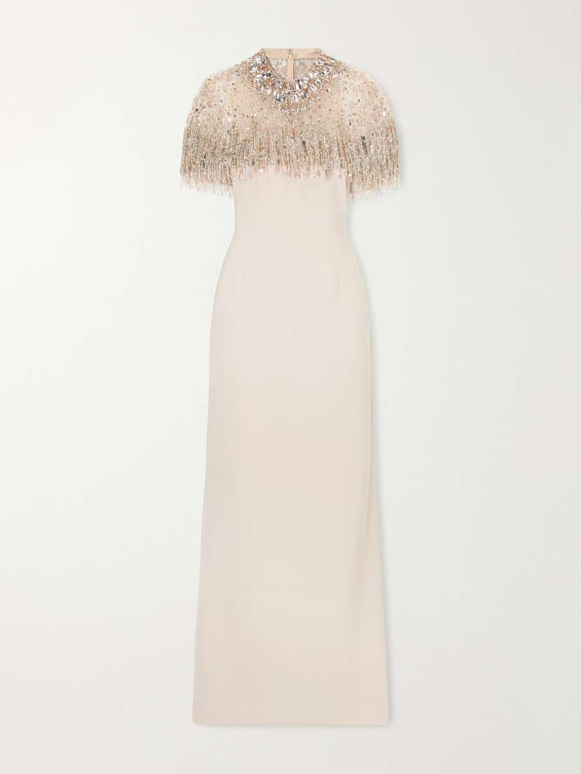 Jenny Packham Livia Cape-effect Embellished Tulle Gown