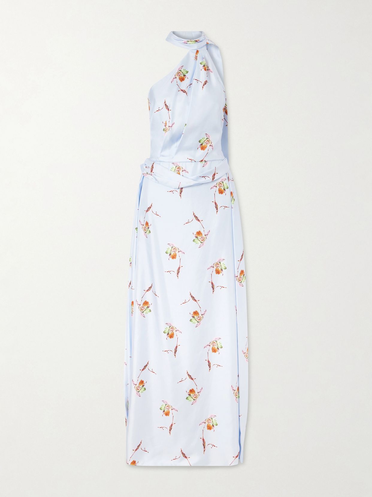 EMILIA WICKSTEAD Tie-detailed pleated floral-print halterneck silk-twill gown