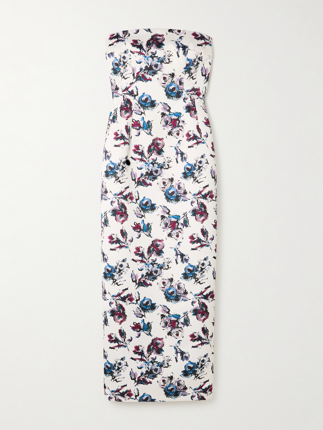 Emilia Wickstead Laelia Genzianella Strapless Floral-print Duchesse-satin Midi Dress In White