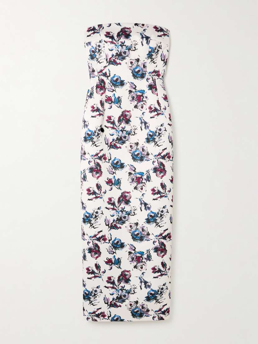 Emilia Wickstead Laelia Genzianella Strapless Floral-print Duchesse-satin Midi Dress