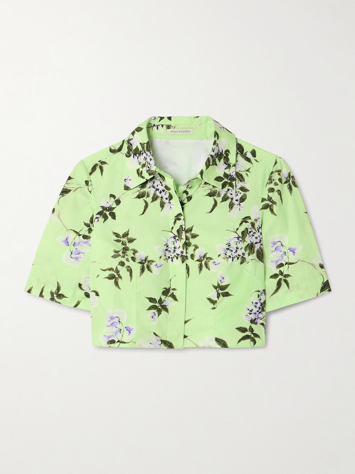 Emilia Wickstead Natalie Cropped Floral-print Cotton-poplin Shirt In Green