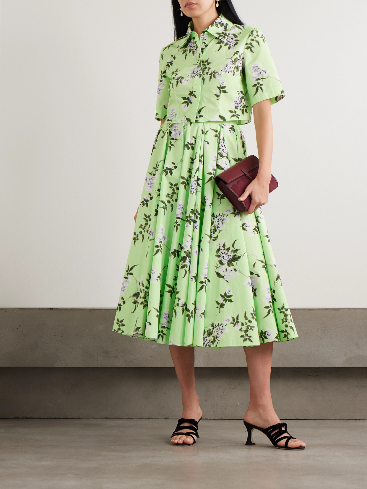 Natalie Cropped Floral-Print Cotton-Poplin Shirt