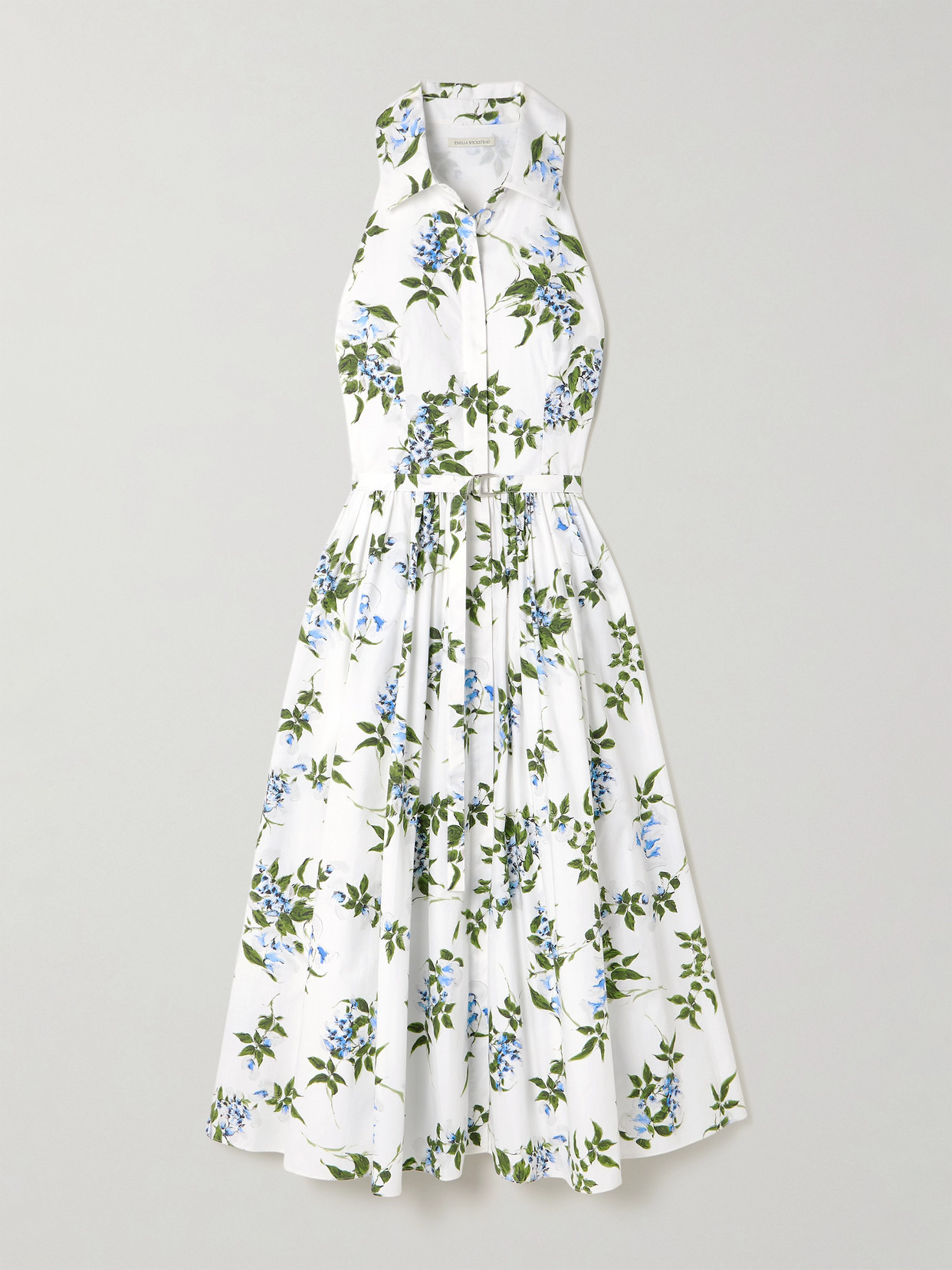 Emilia Wickstead Norika Belted Floral-print Cotton-poplin Midi Shirt Dress In White