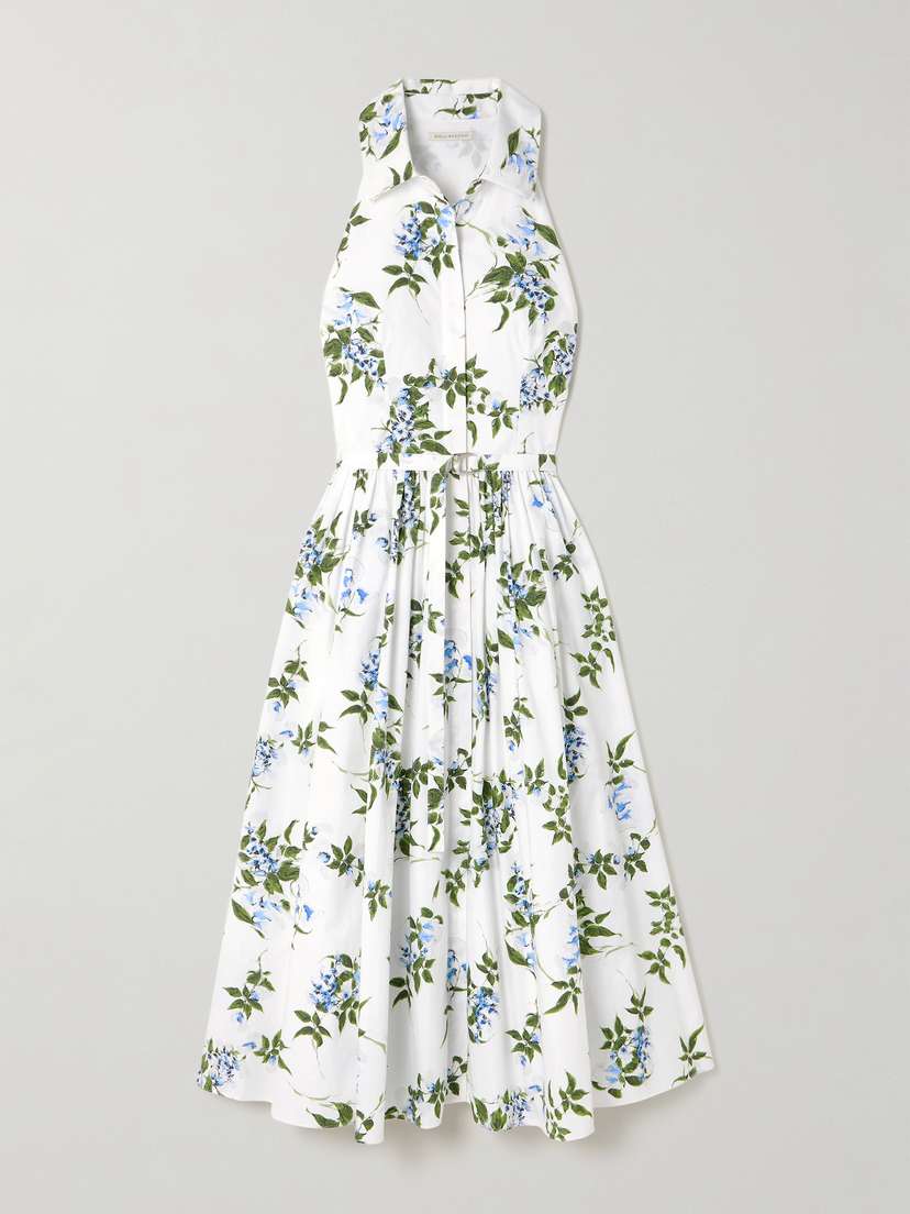 Emilia Wickstead Norika Belted Floral-print Cotton-poplin Midi Shirt Dress