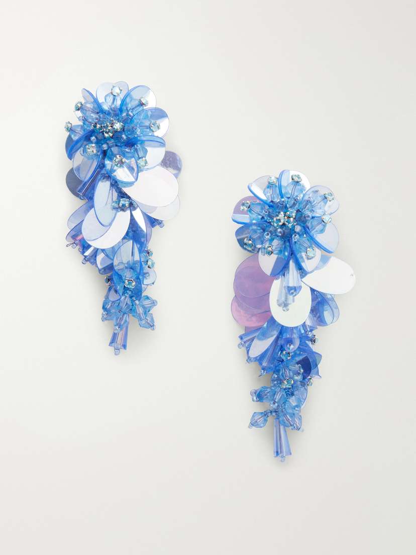 Oscar de la Renta Bouquet Tasseled Beaded Gold-tone Crystal Clip Earrings