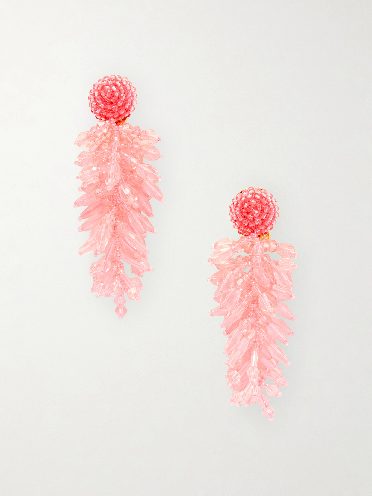Oscar De La Renta Cluster Tasseled Beaded Gold-tone Clip Earrings In Pink
