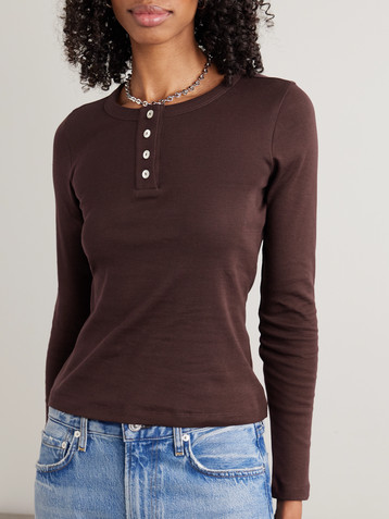 FLORE FLORE Jess ribbed organic cotton-jersey Henley top