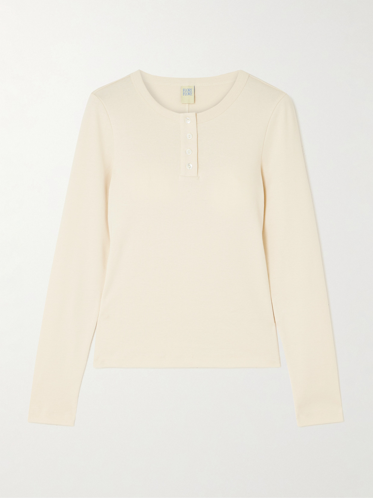 Flore Flore Jess Ribbed Organic Cotton-jersey Henley Top In Blue