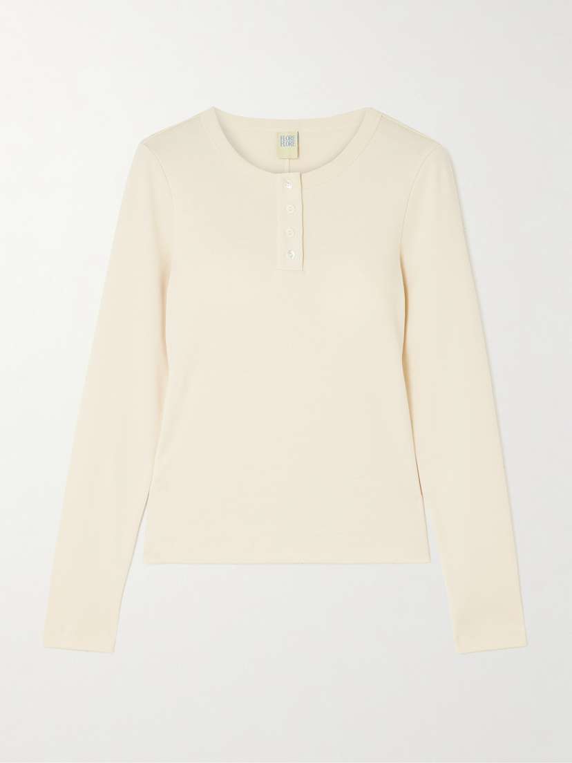 FLORE FLORE Jess Ribbed Organic Cotton-jersey Henley Top