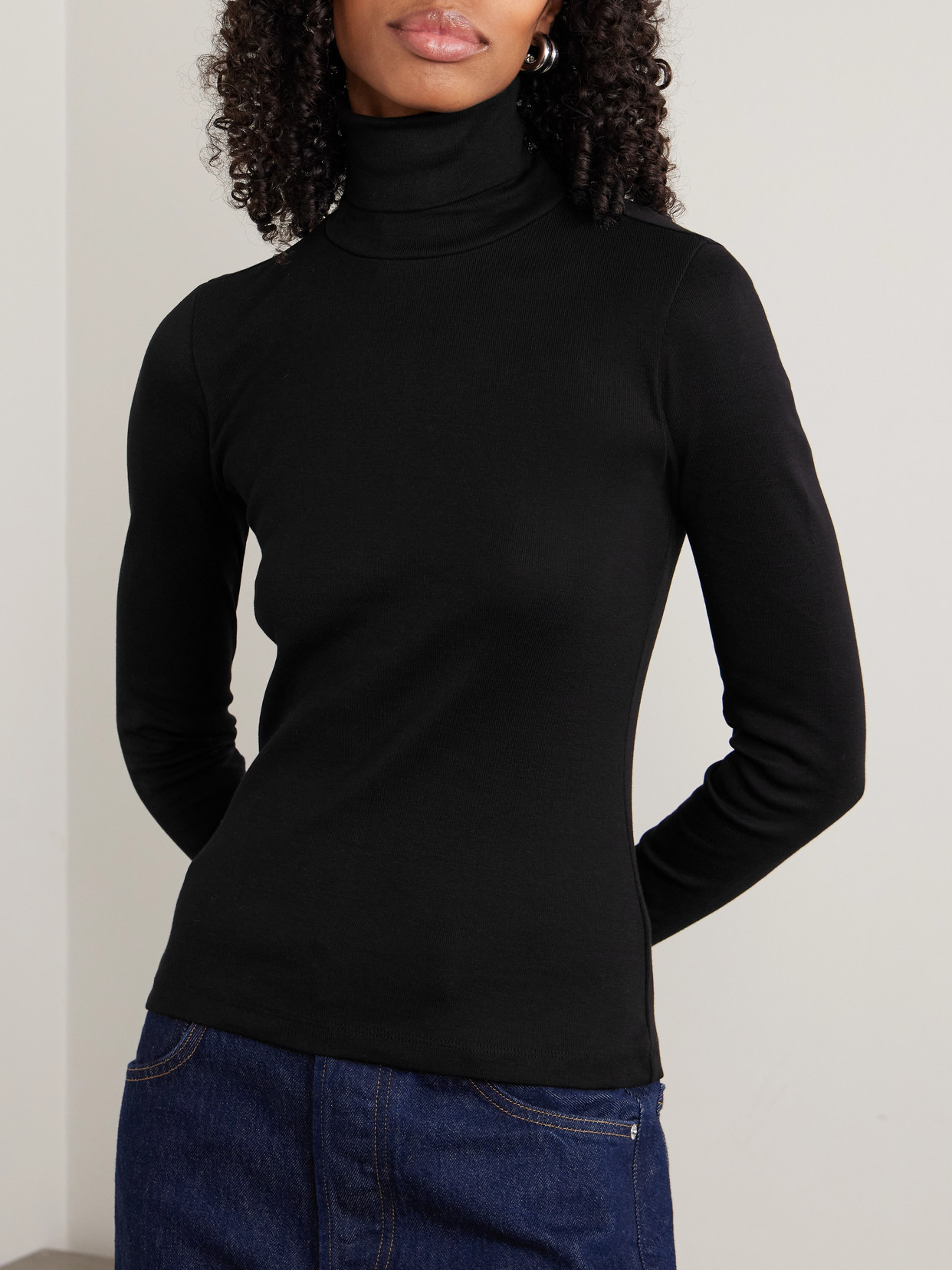 Dinah Ribbed Organic Cotton-Jersey Turtleneck Top
