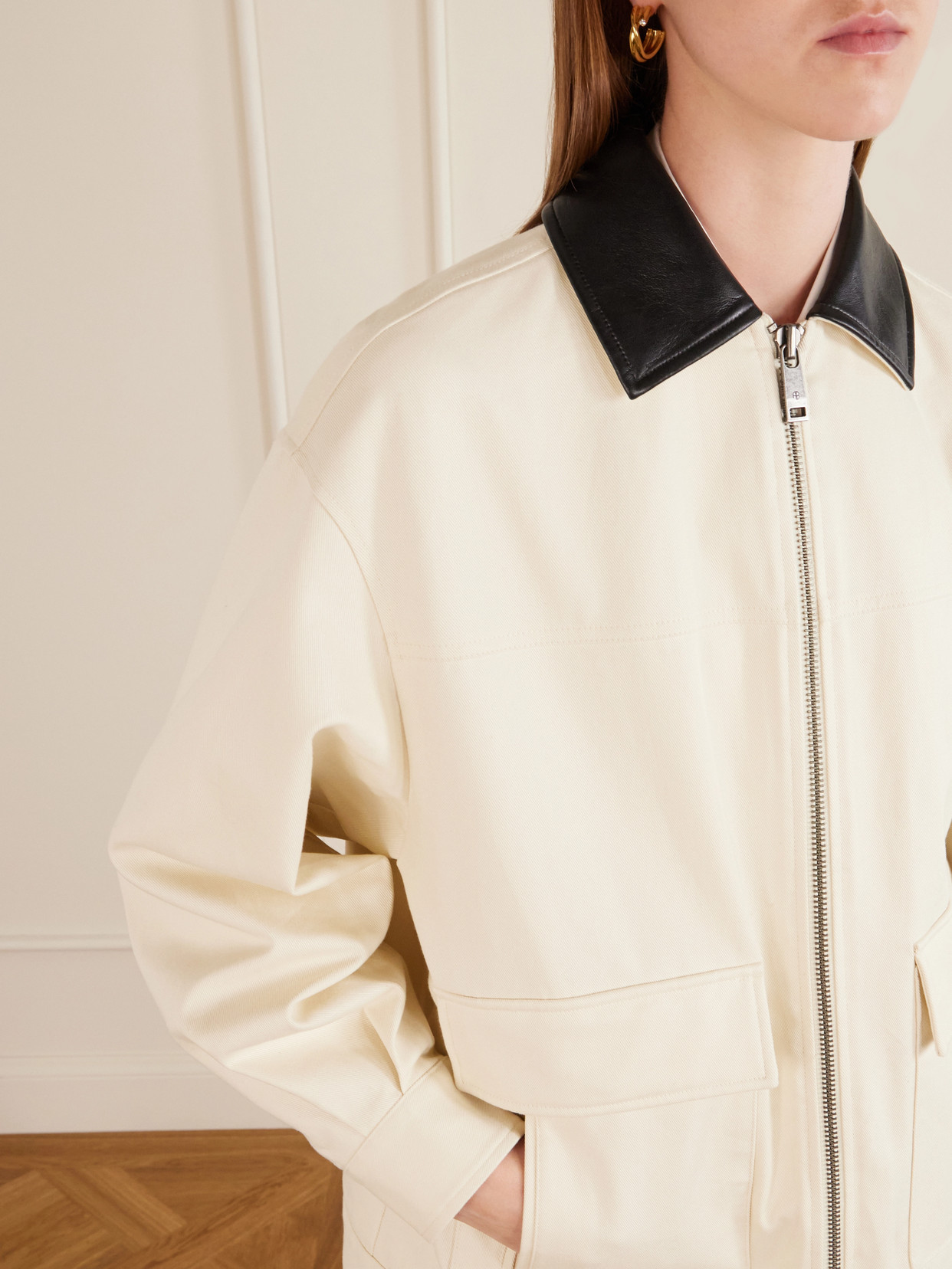 Anine Bing Womens Ecru Holden Contrasting-collar Cotton Jacket Xs In White
