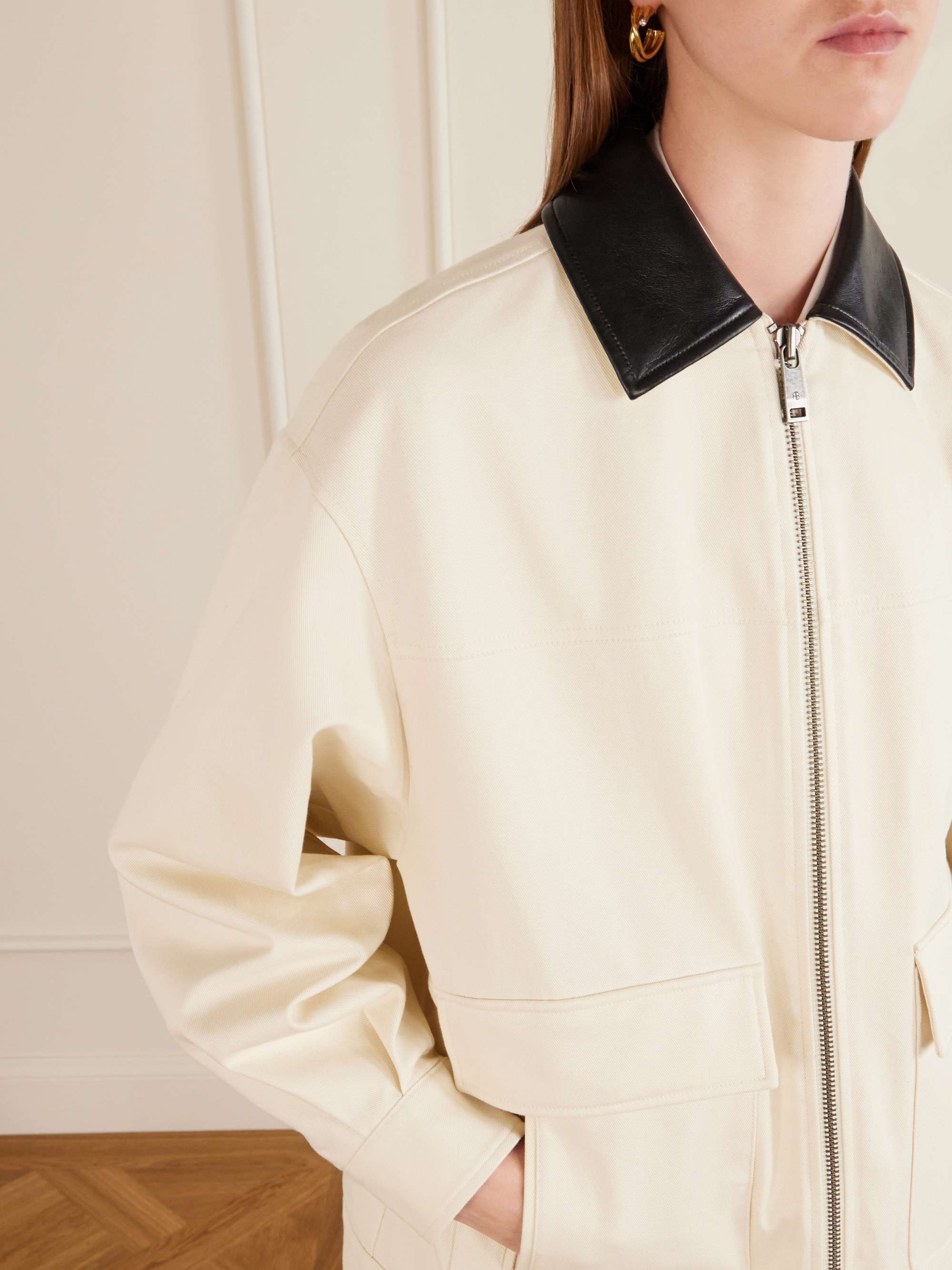 ANINE BING Holden leather-trimmed cotton twill jacket | NET-A-PORTER