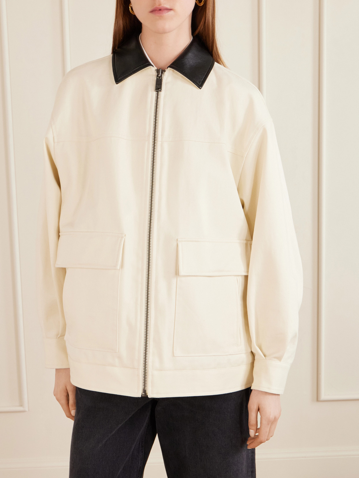 Anine Bing Womens Ecru Holden Contrasting-collar Cotton Jacket Xs In White